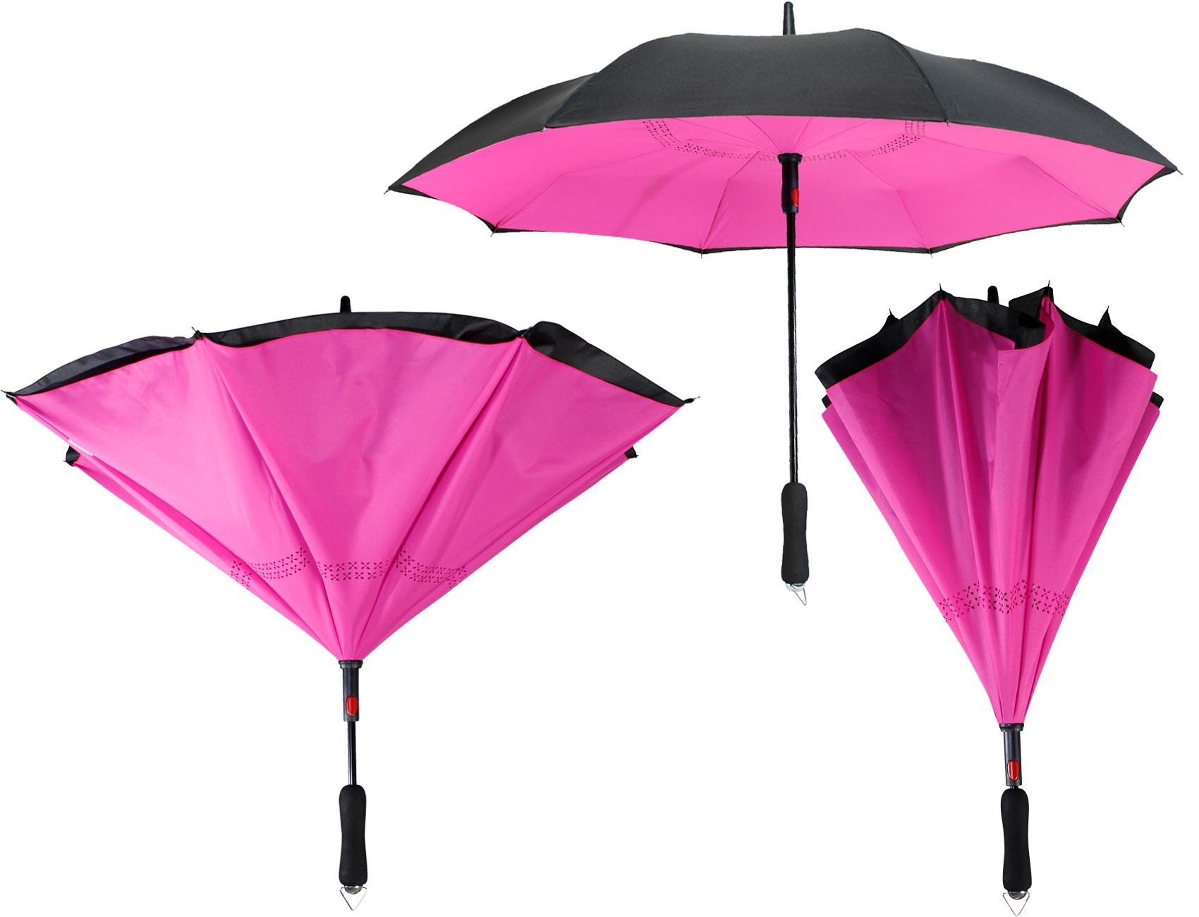 iX-brella zu schwarz-neon-pink umgedreht öffnen Langregenschirm umgedreht Automatik, Reverse-Schirm - mit