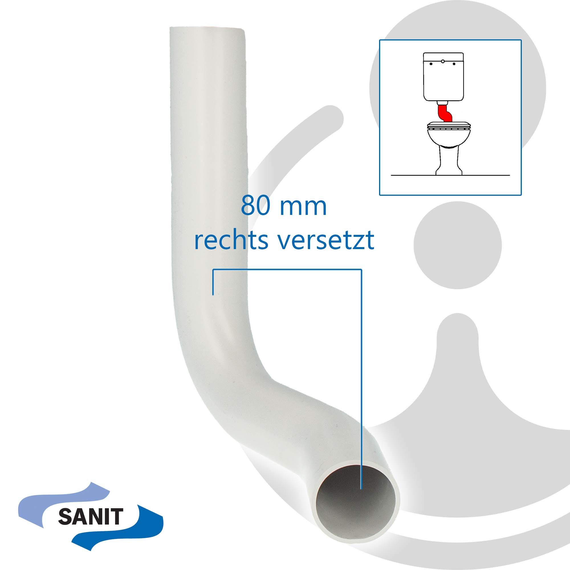 SANIT Spülrohr Spülbogen - versetzt - für WC-Spülkasten - PVC weiß, 80 mm rechts