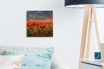 OneMillionCanvasses® Leinwandbild Sonnenuntergang - Mohnblumen - Rot - Blumen - Feld - Natur, (1 St), Leinwand Bilder für Wohnzimmer Schlafzimmer