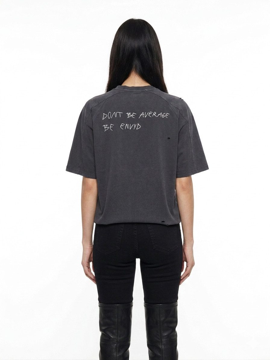 ENVYME T-Shirt Oversize T-Shirt „Don't Be Average" Print, Vintage Used-Look