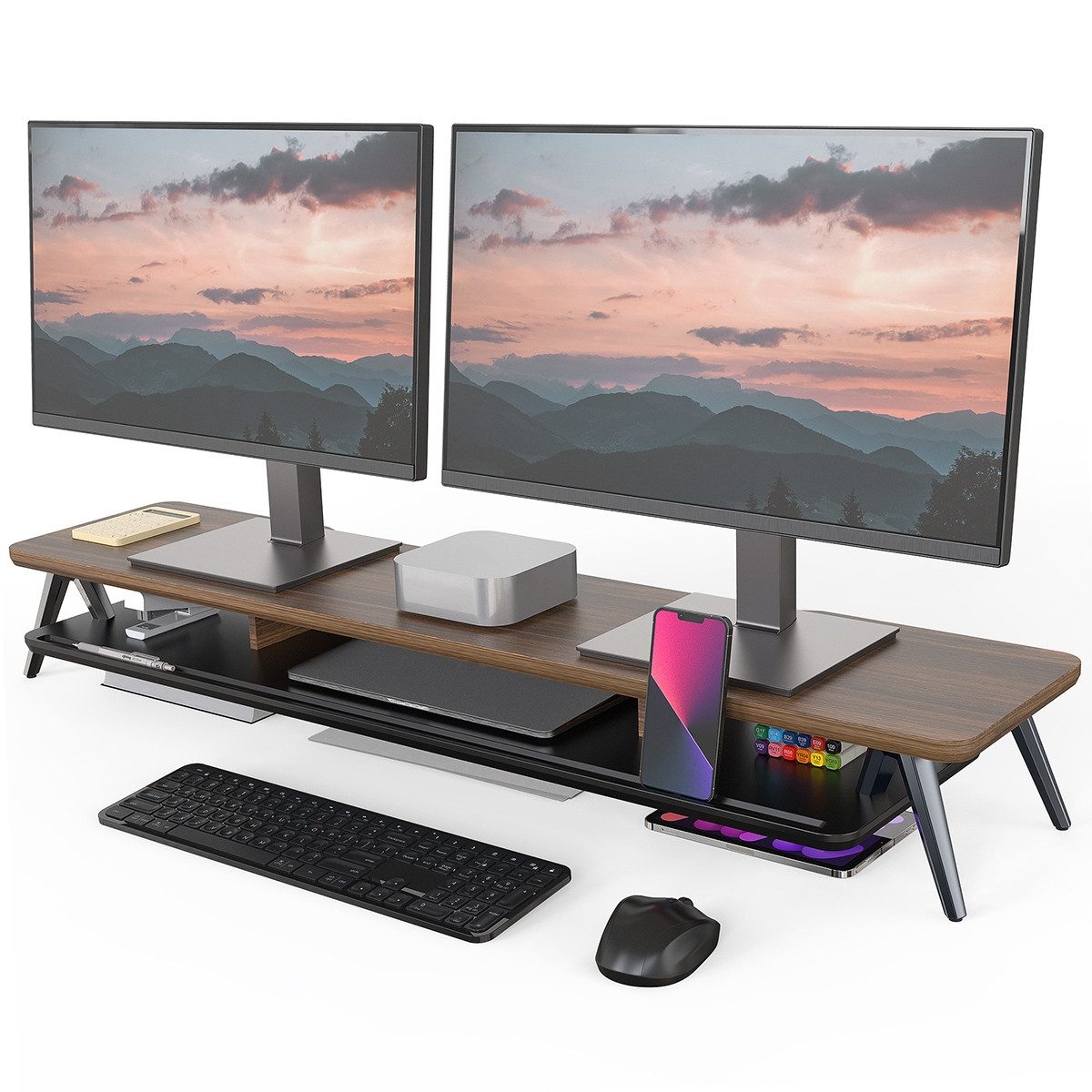 Fenge Monitorständer 108 cm breit, mit integrierter Smartphone- und Tablet-Halterung, (wasserabweisende, kratzfeste Oberfläche)