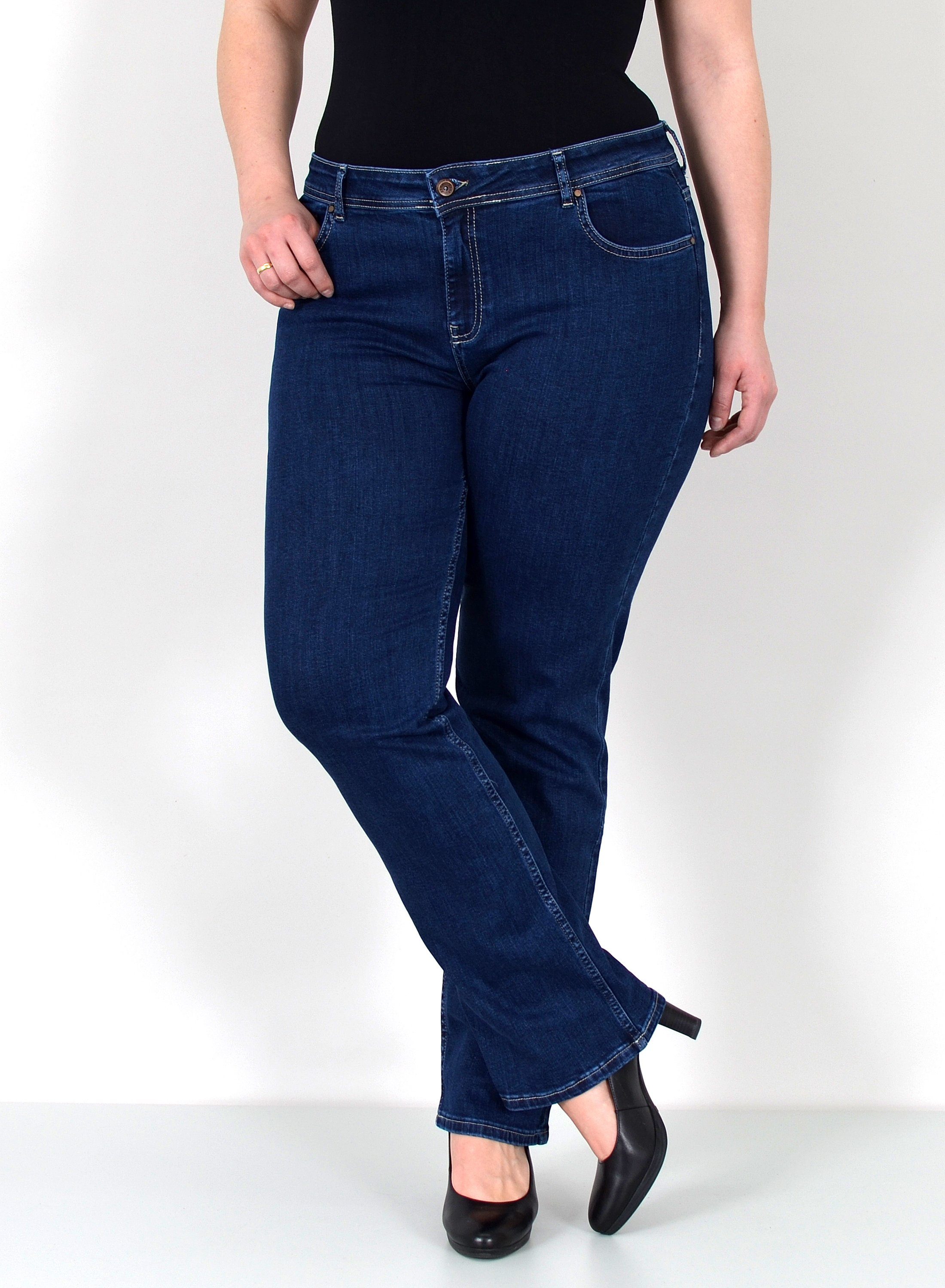 ESRA Straight-Jeans Gerade Schnitt Jeans hoher Bund mit Stretch bis Plus Size Übergröße Straight Jeans Damen High Waist Stretch Jeans Hose mit geradem Bein