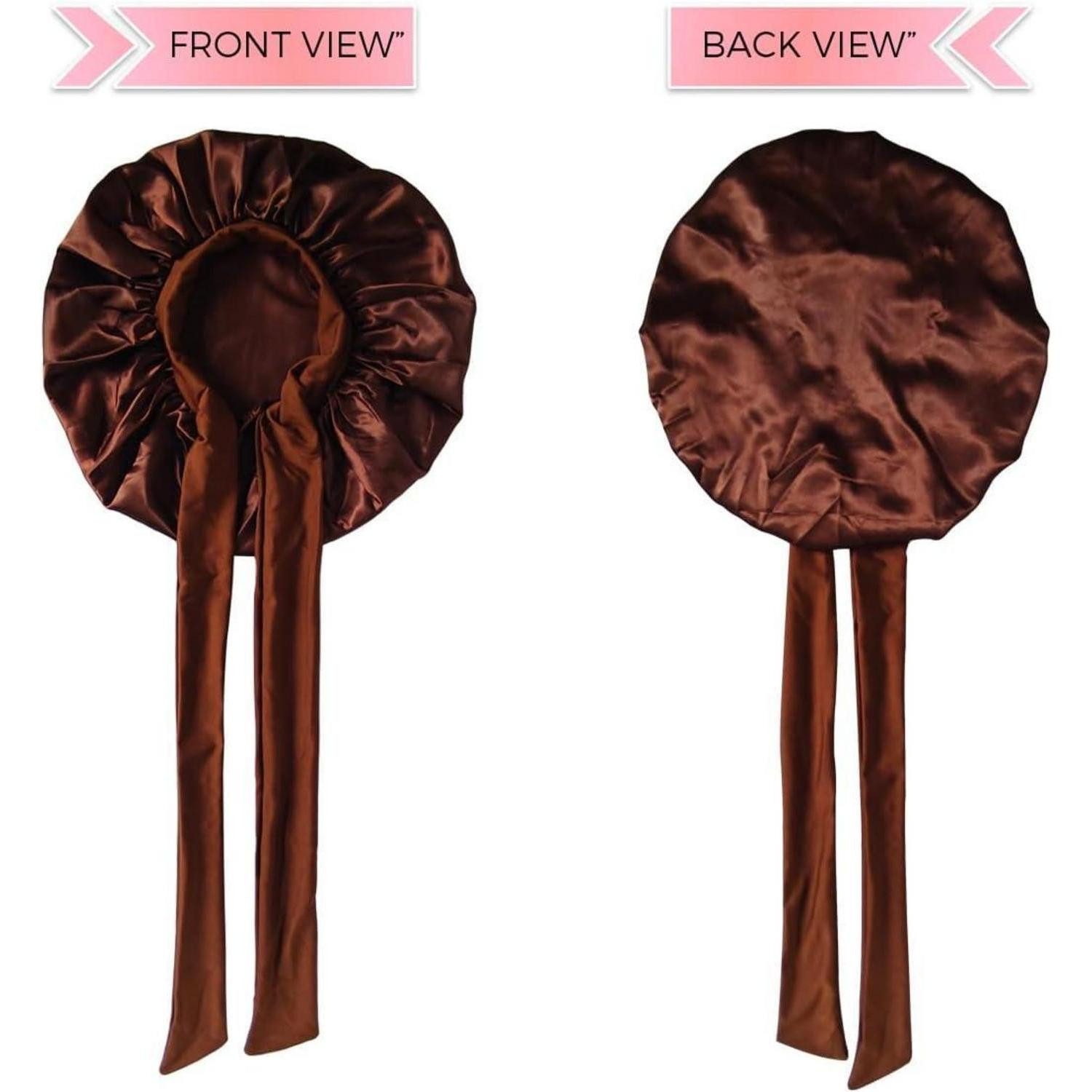 LuxusKollektion Duschhaube Schlafhaube Damen Satin Seide Bonnet Elastisch Verstellbar Kaffee