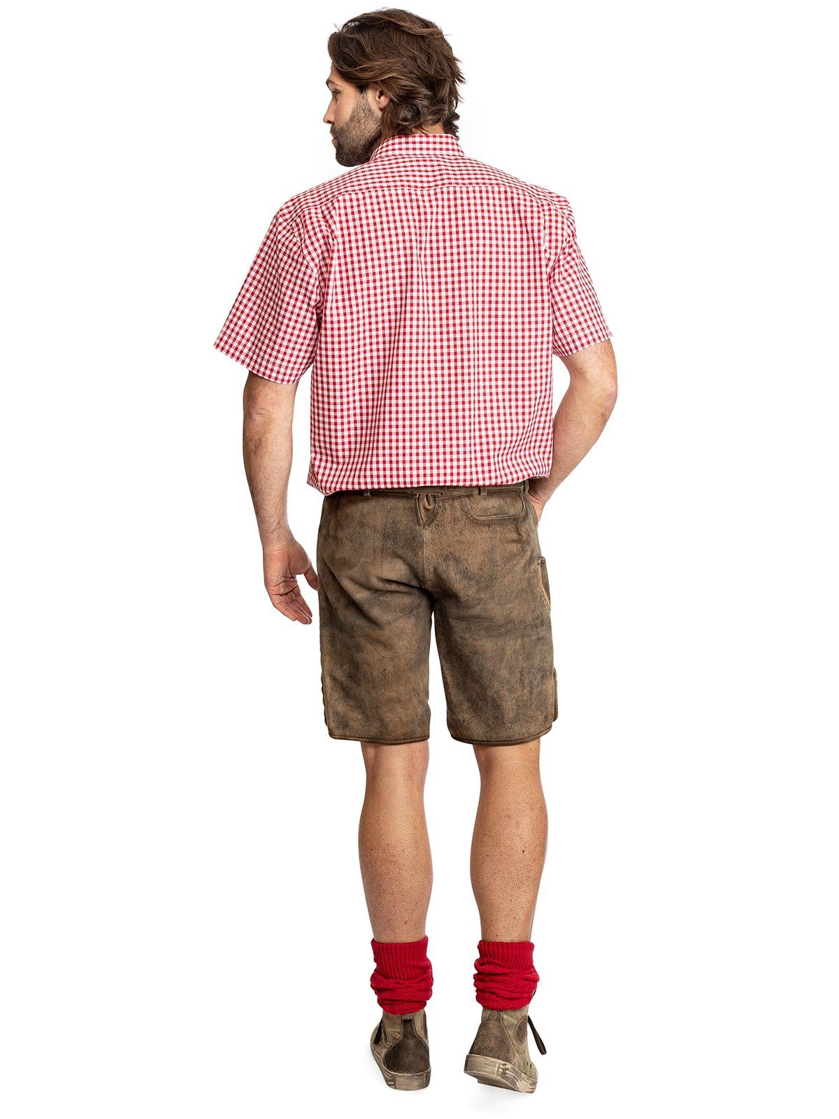 OS-Trachten Trachtenhemd Karo Kurzarmhemd ALZACH (Regular Fit) rot
