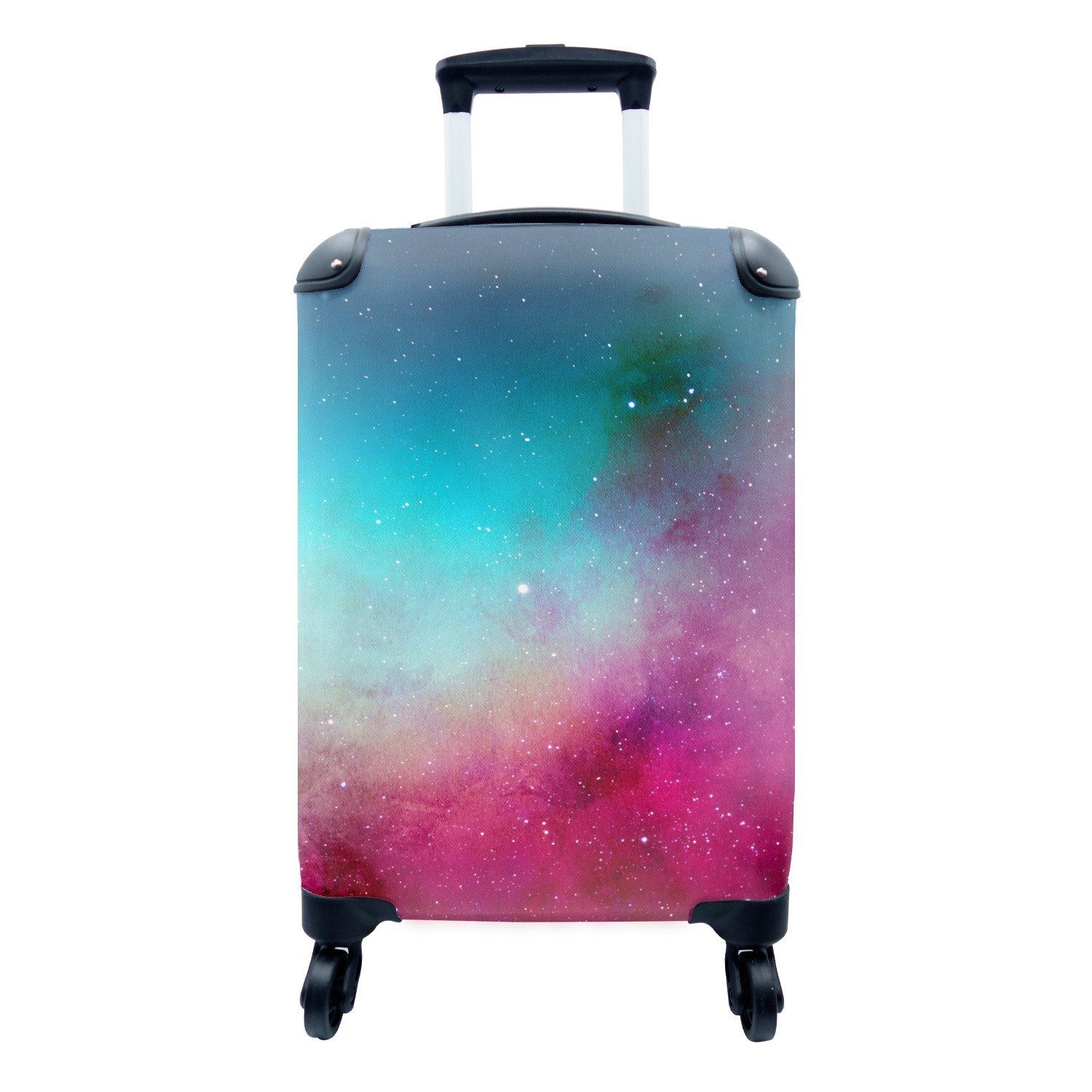 MuchoWow Handgepäckkoffer Aquarell - Sternenhimmel - Rosa - Blau, 4 Rollen, Reisetasche mit rollen, Handgepäck für Ferien, Trolley, Reisekoffer