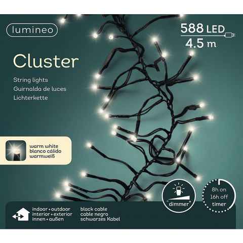 Lumineo LED-Lichterkette Lumineo Lichterkette Cluster 588 LED 4,5 m warm weiß, schwarzes Kabel, Dimmbar, Timer, Indoor, Outdoor