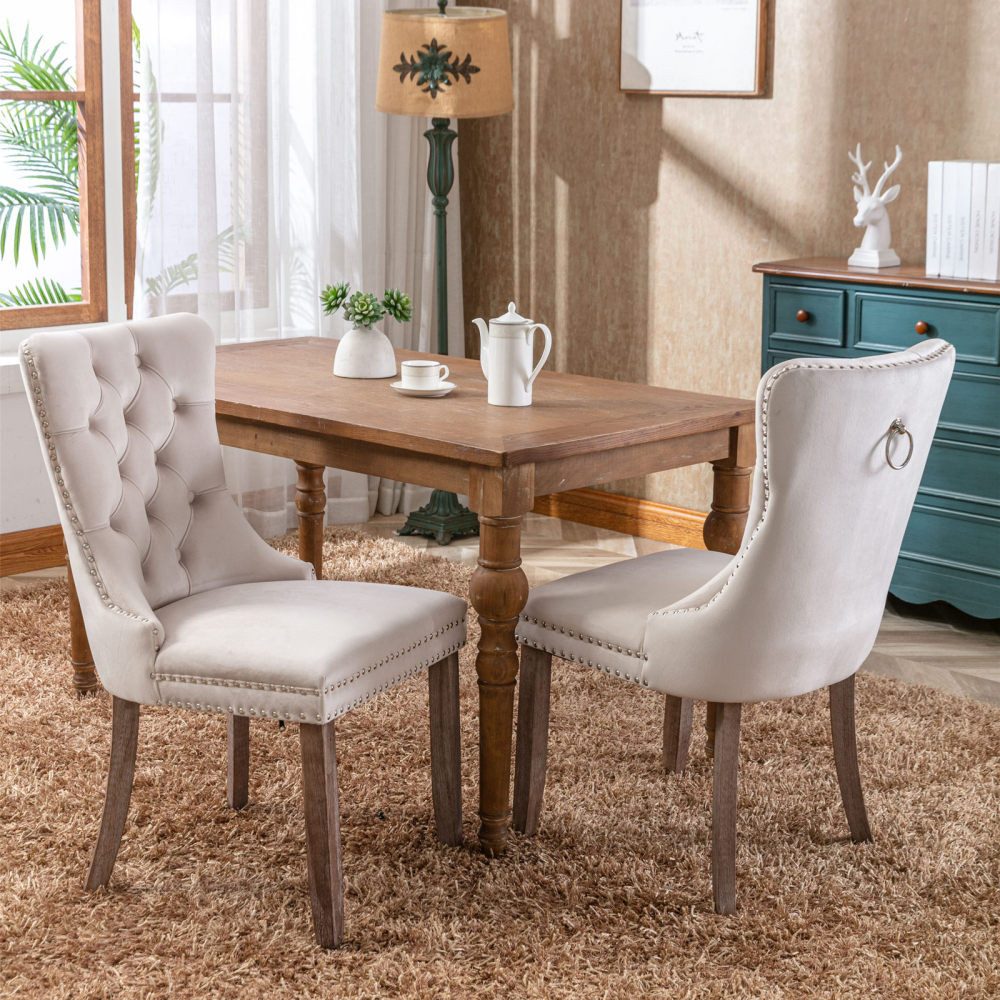 BBG Esszimmerstuhl 2er Set Esszimmerstühle Samt Chesterfield, bis 130 kg, French Style (Polsterstühle mit Knopfheftung & Ziernieten, Massivholz Rubberwood, 2 St – Bild 2 von 5