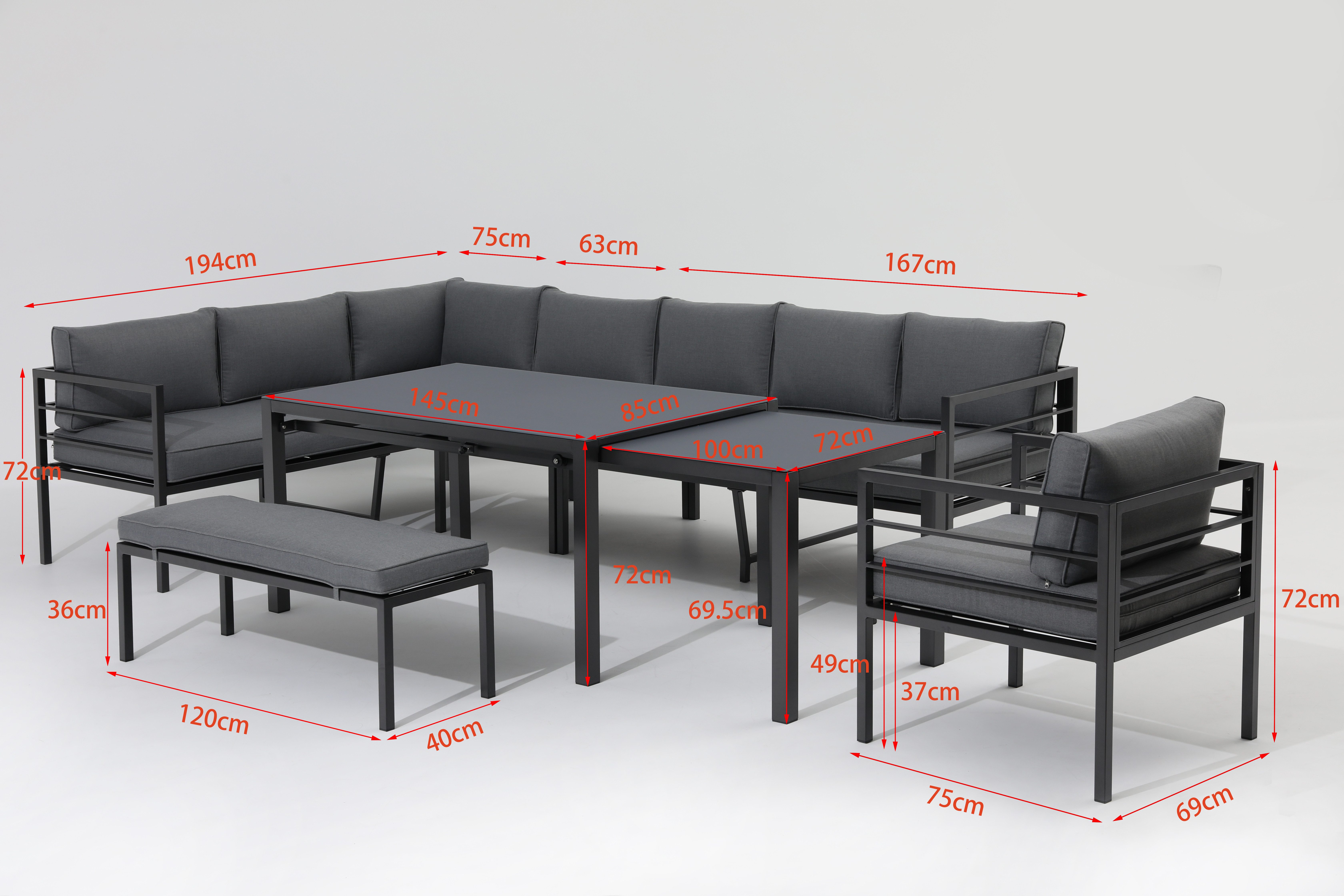 Gardissimo Gartenlounge-Set Larino Gartenmöbelset Tisch ausizehbar Dining Lounge Alu, (Spar-Set, 4-tlg., Alu, Ecklounge, ausziehbarer Esstisch, Sessel, Bank, in – Bild 4 von 5