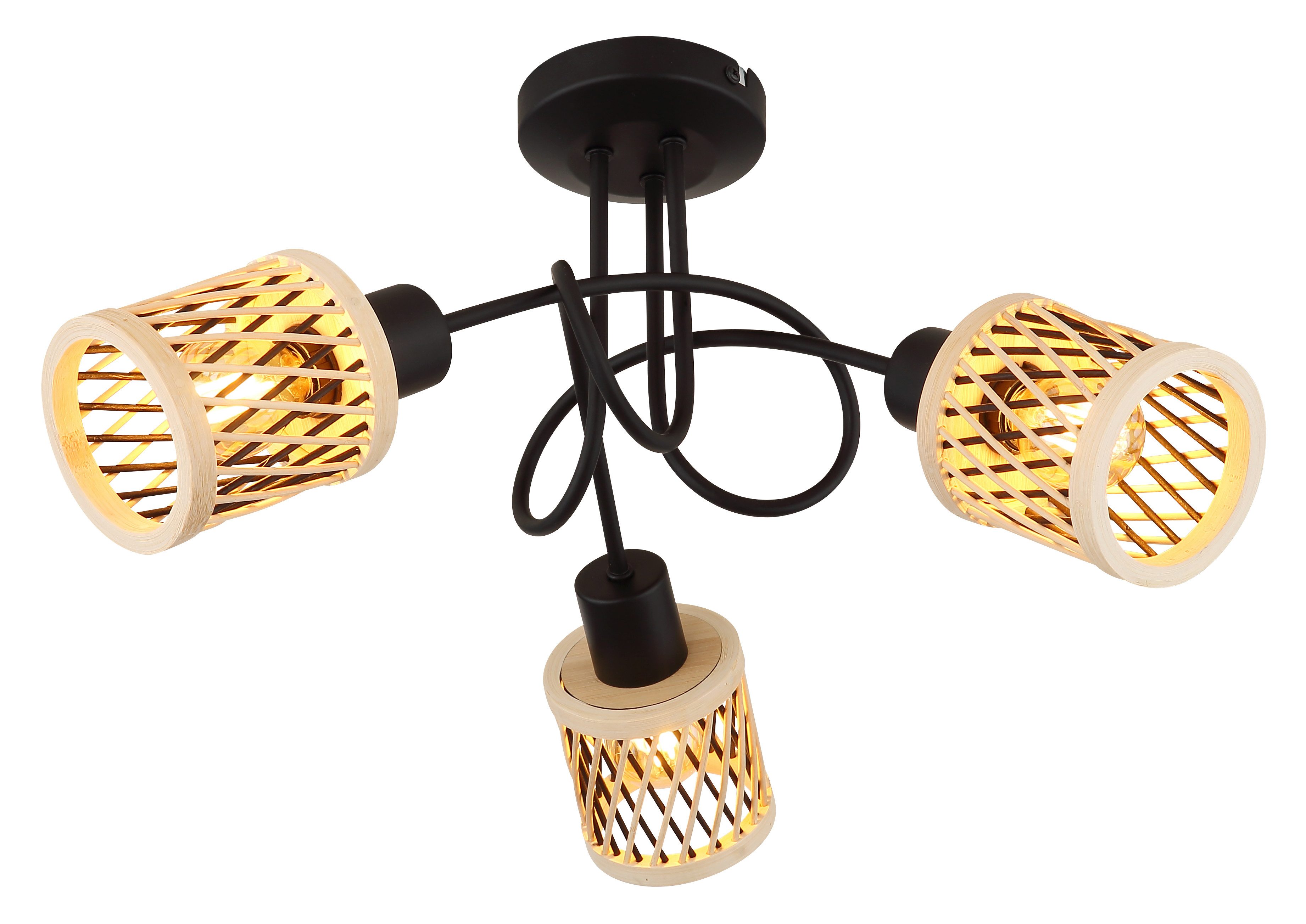 NOWA LED Deckenleuchte MALI, ohne Leuchtmittel, Deckenlampe schwarz Bambus naturfarben Wohnzimmer Flur
