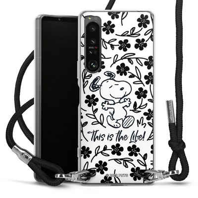 DeinDesign Handyhülle Peanuts Blumen Snoopy Snoopy Black and White This Is The Life, Sony Xperia 1 IV Handykette Hülle mit Band Case zum Umhängen