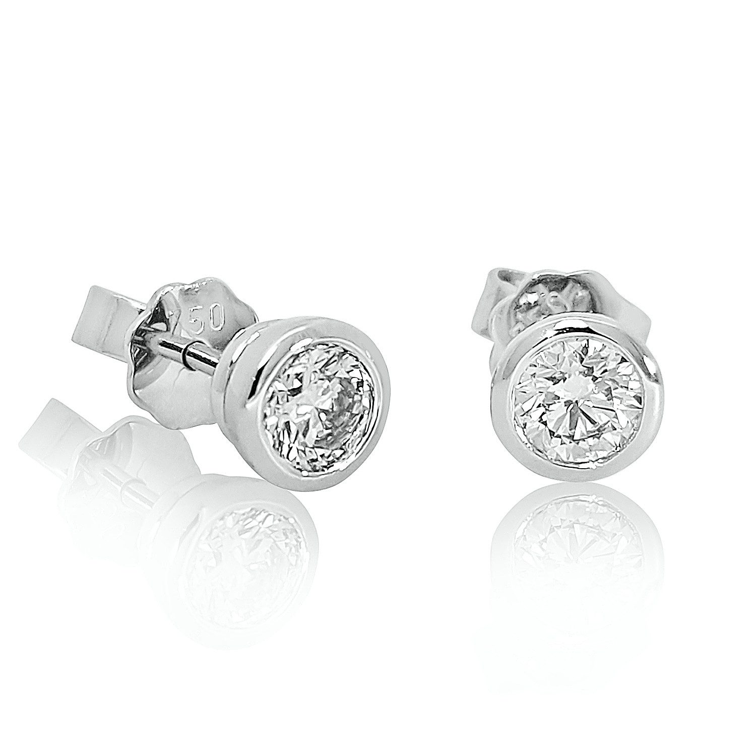 Webgoldschmied Paar Ohrstecker Ohrstecker 750 Weißgold mit 2 Diamanten Lupenrein (IF) feines weiß (F), Originalphotos, nicht im Photoshop bearbeitet