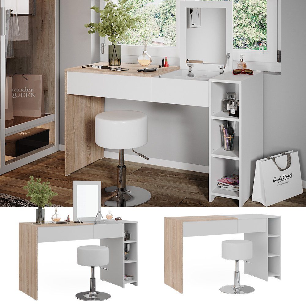 Vicco Schminktisch Kira, Weiß/Sonoma, 129.6 cm günstig online kaufen