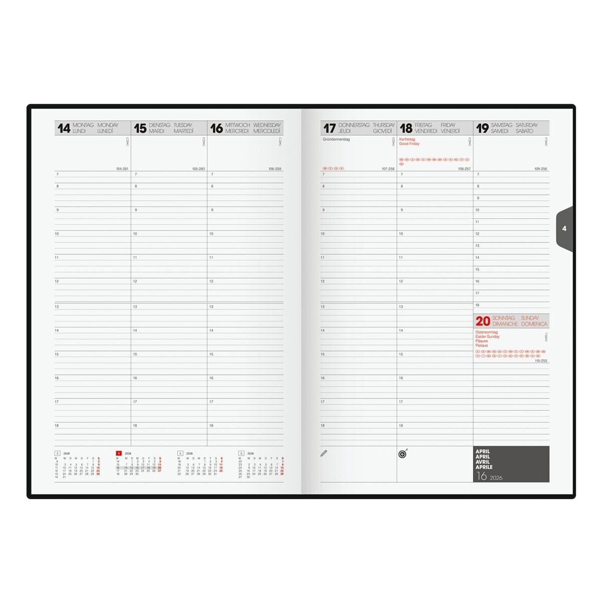 BRUNNEN Buchkalender, für 2026, 2 Seiten = 1 Woche