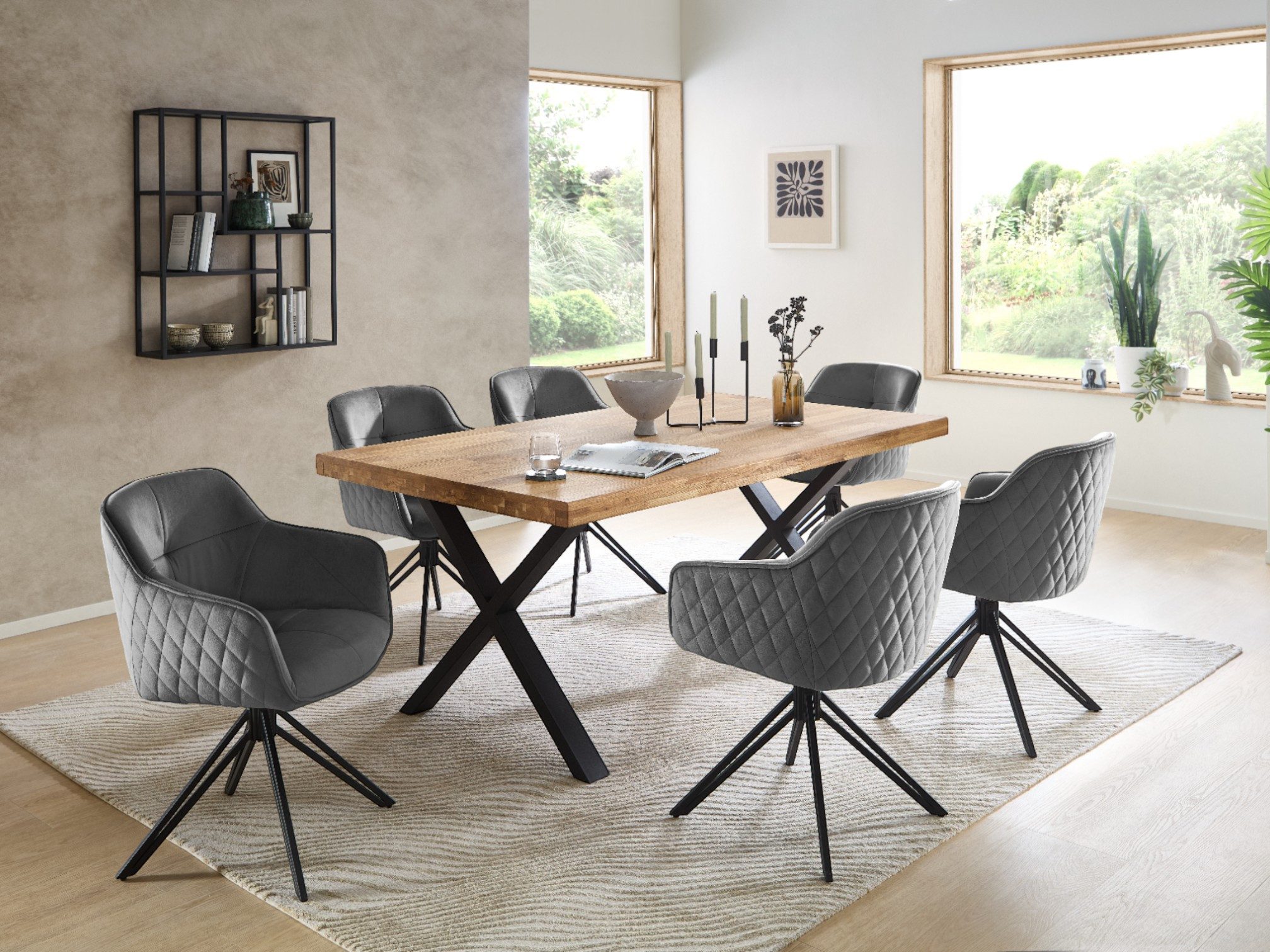 moebel-dich-auf Esszimmer-Set CAPRI-X, (Esszimmer Set, 1 Esstisch Eiche massiv geölt, 6 Stühle), 180 x 100 cm