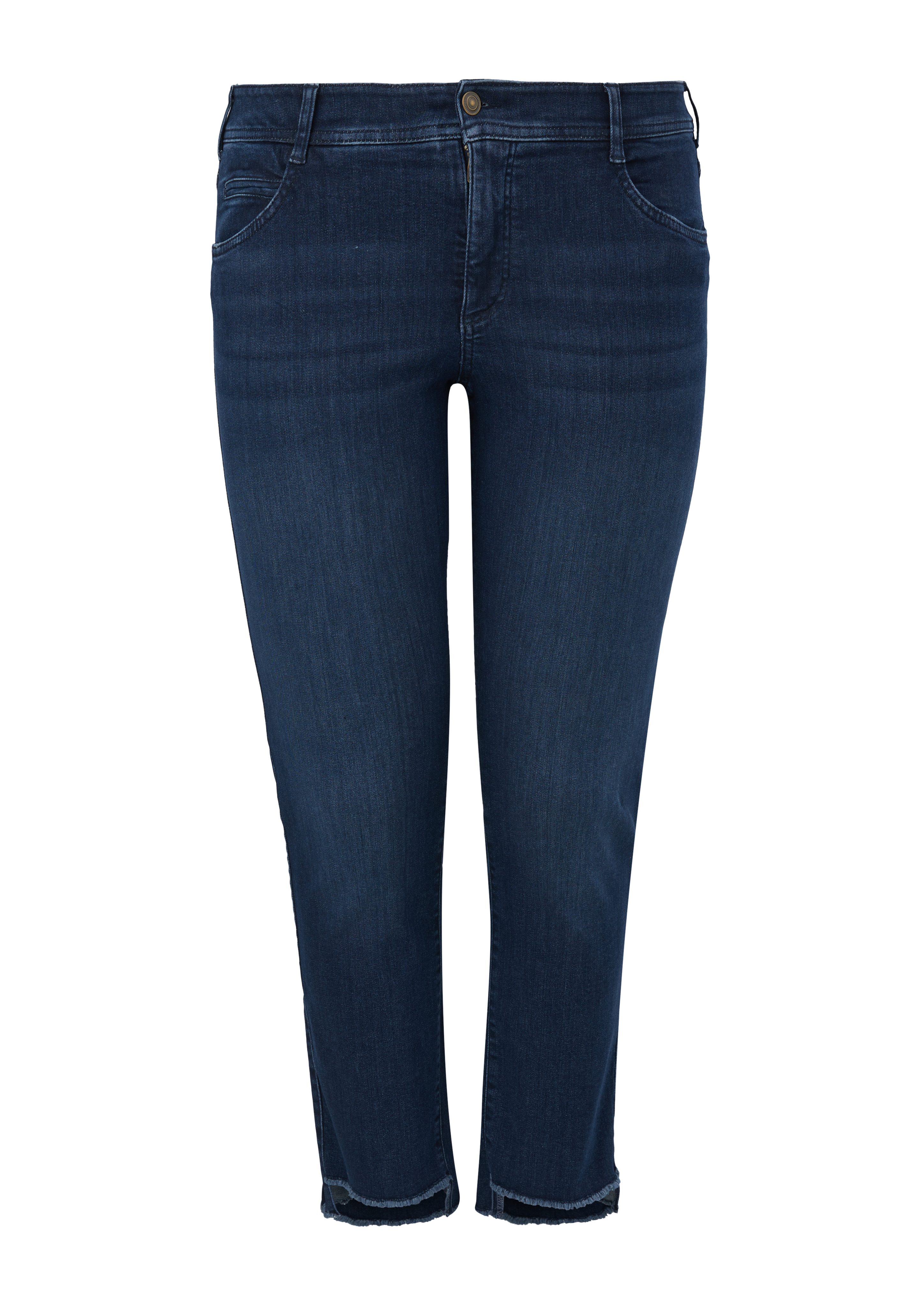 TRIANGLE Stoffhose / Slim tiefblau Slim / Fit / Leg Fransen Jeans Stickerei, Rise Mid Waschung
