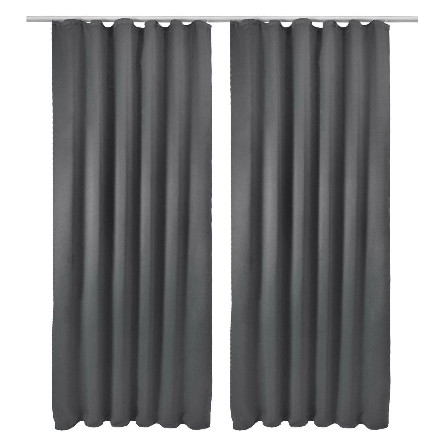 Beautissu Vorhang 2er Set Blackout Vorhang Blickdicht Anthrazit Amelie BK, 140x245cm, Kräuselband Gardine Set mit Universalband für Lange Fenster