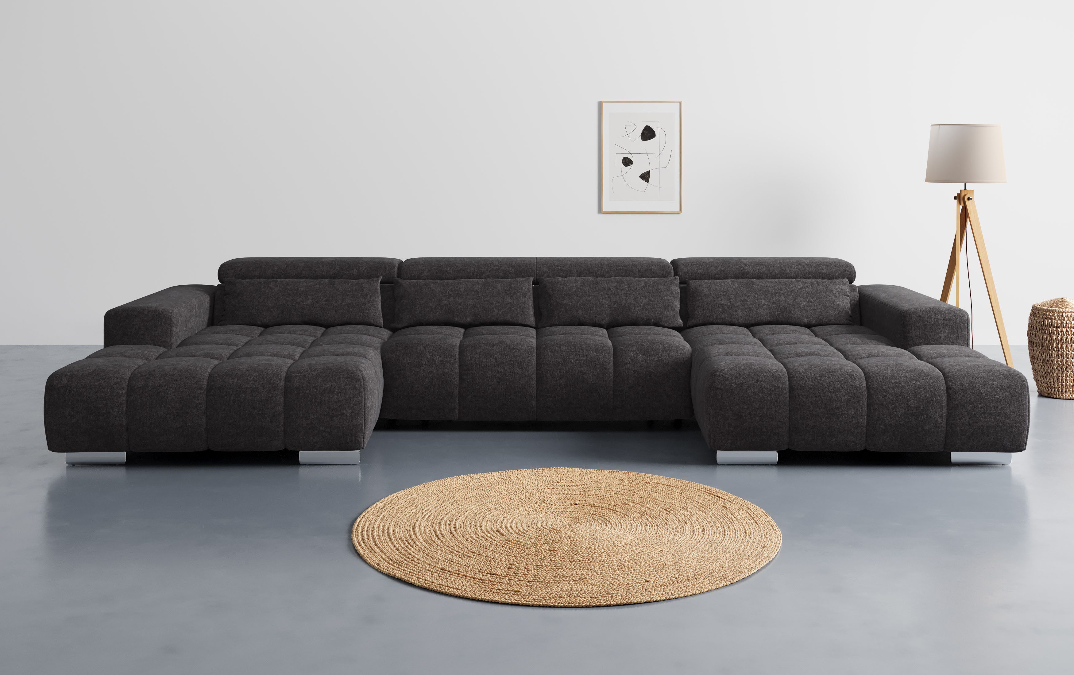 COTTA Wohnlandschaft Orion U-Form, B: 400 cm, Kopfteilverstellung & 4 Kissen, optional elektr. Sitztiefenverstellung