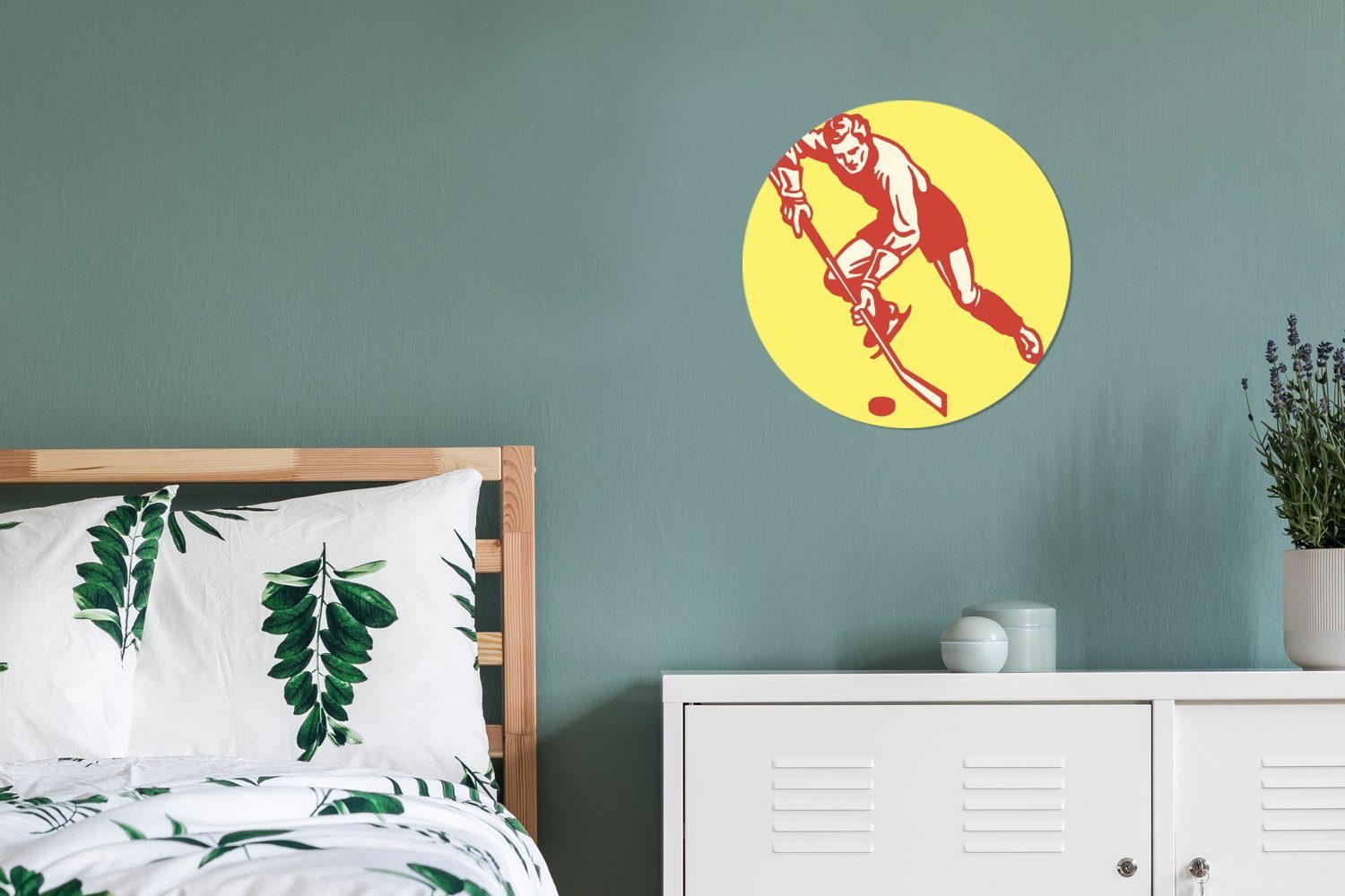 Forex, Kreis (1 Eishockeyspielers, Wanddekoration Wohnzimmer, eines cm muskulöse St), Illustration Wandbild, Rundes dribbelnden Gemälde Eine MuchoWow 30x30