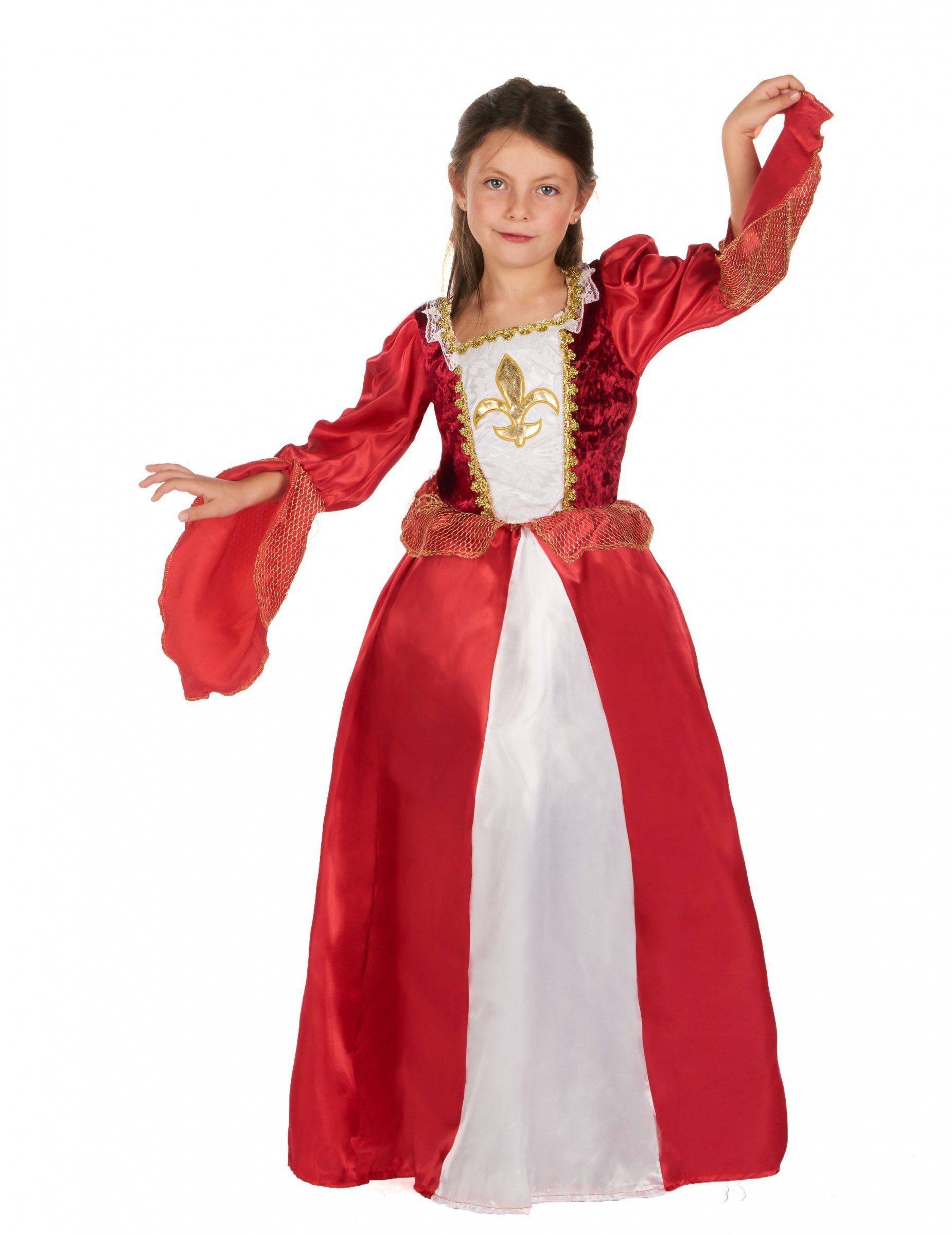 JADEO Kostüm Mittelalterliche Königin Kinderkostüm Prinzessin rot-weiss-gold