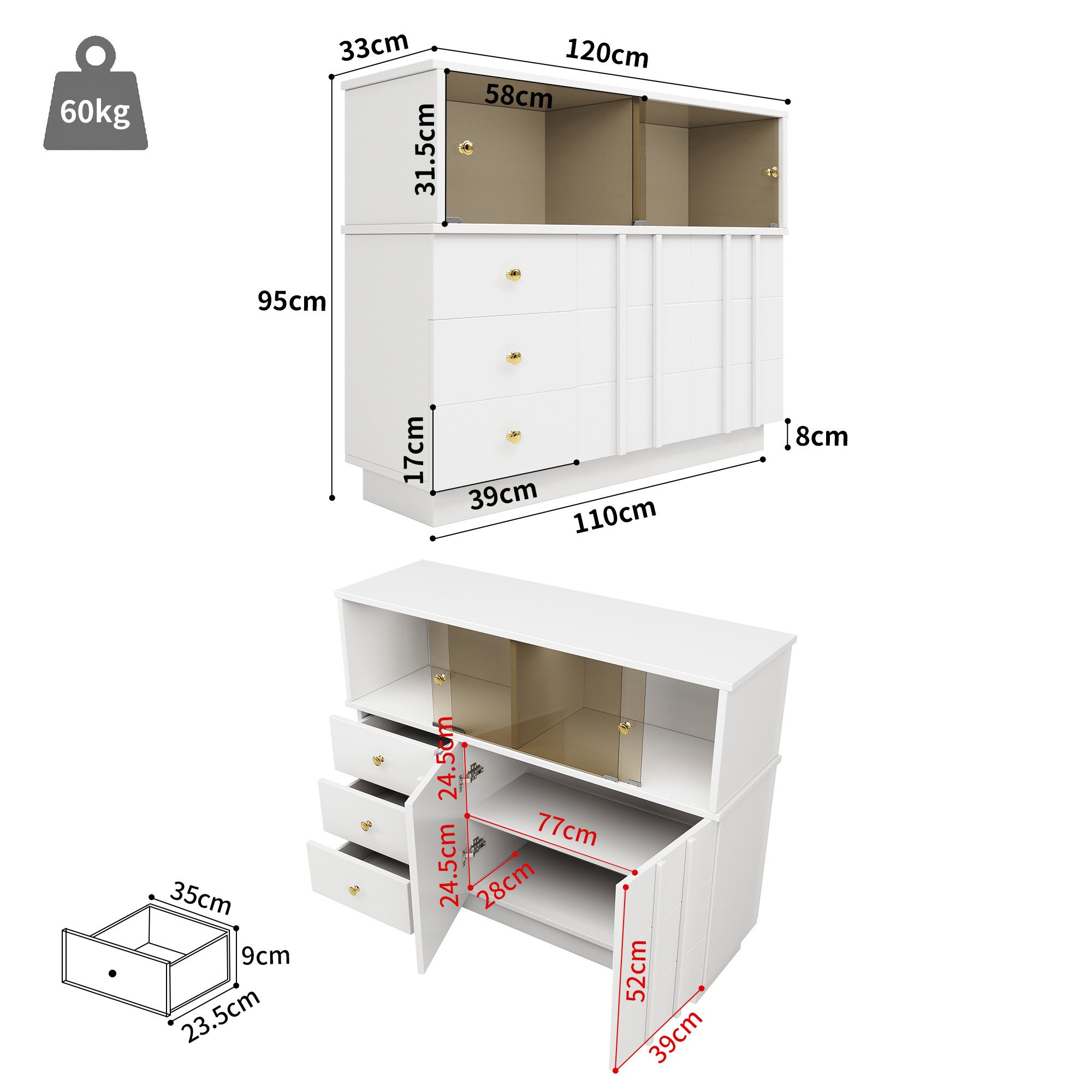 Celya Sideboard Küchenschrank,Sideboard Glastüren,Aufbewahrungsschrank,Buff günstig online kaufen