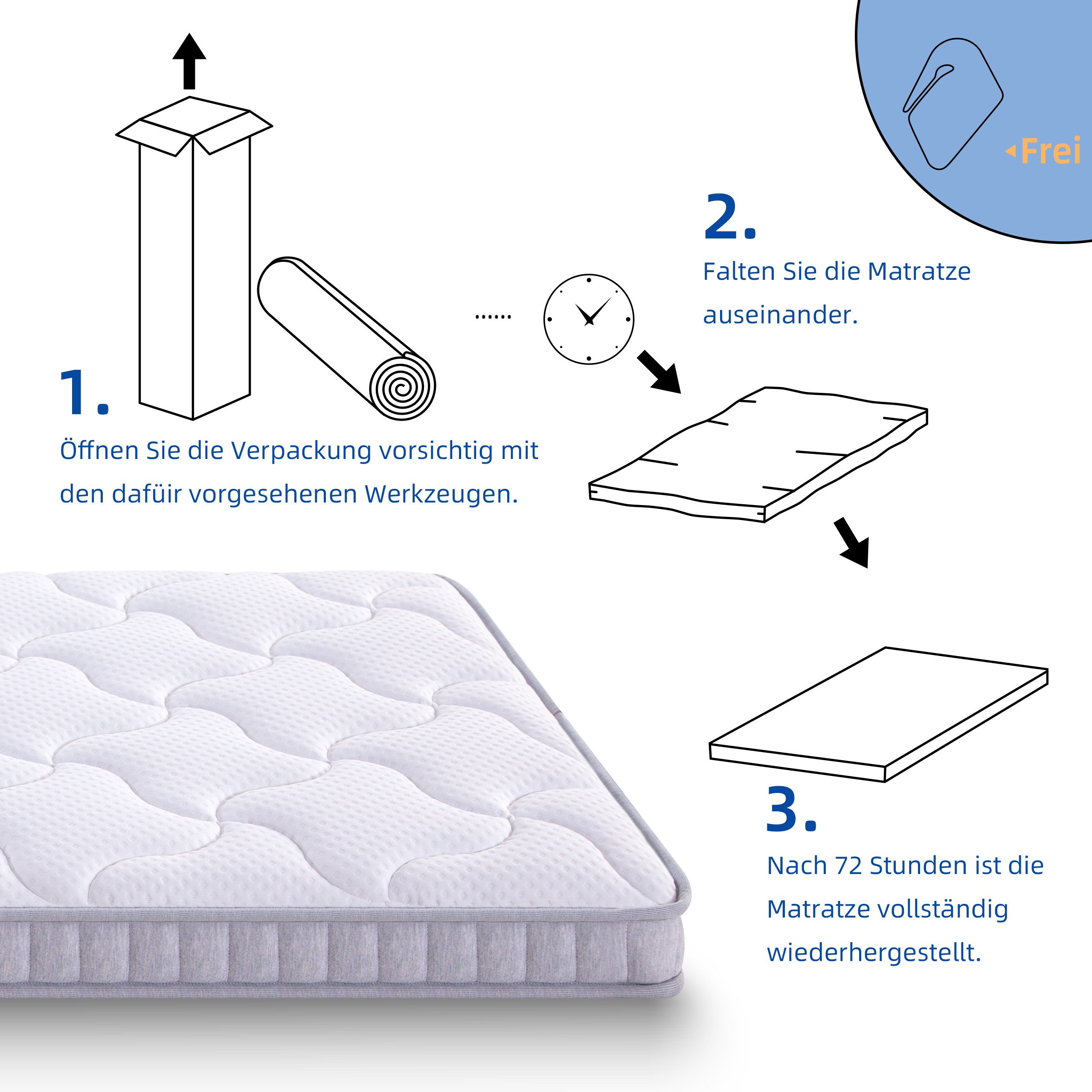 Beistellbett-Matratzen Separate 7-Zonen-Beutelfedermatratze H3 OEKO-TEX Zertifiziert, NORDICHAUS, 10 cm hoch, Größe 90/120/140x190cm & 90/120/140/160/180x200cm