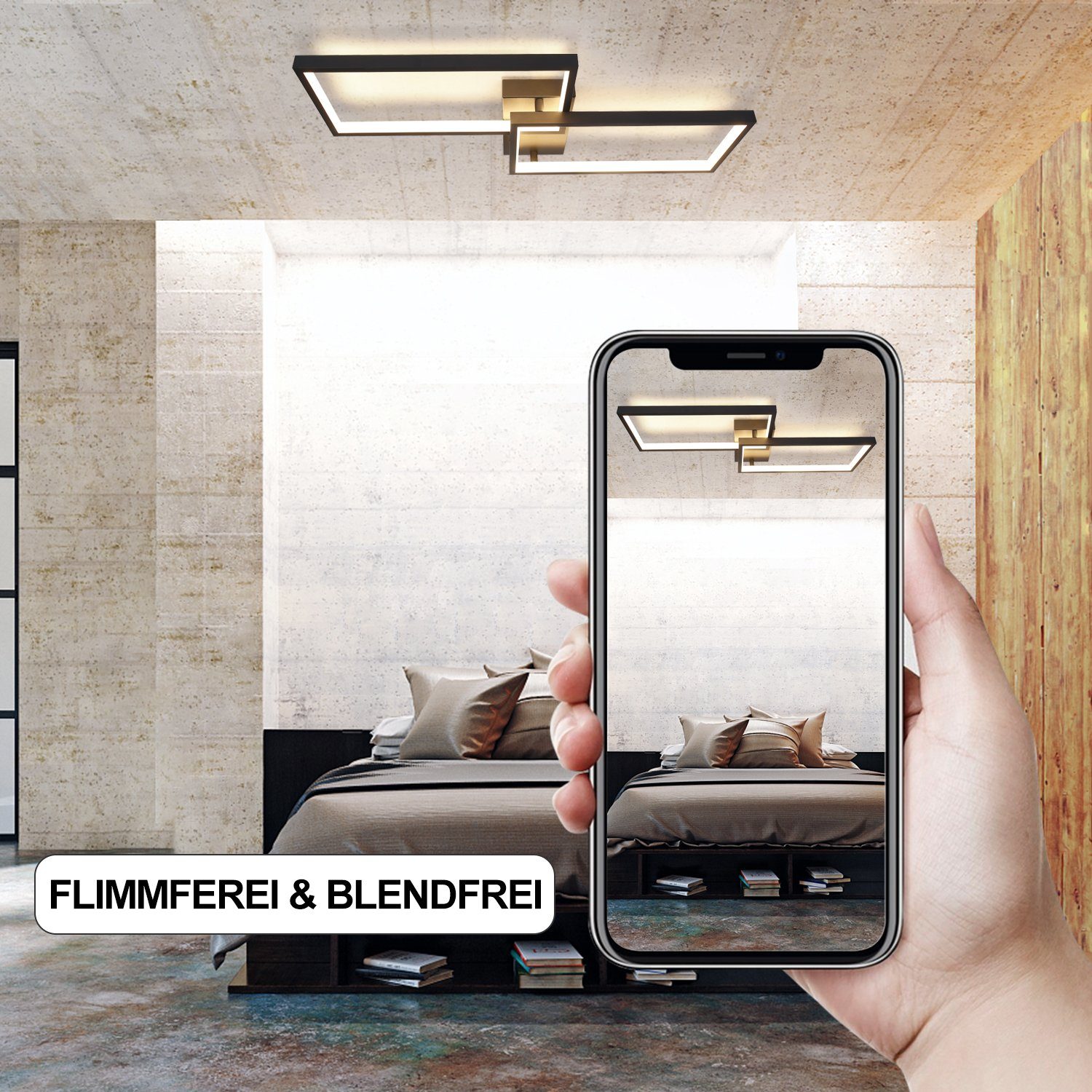 Nettlife LED Deckenleuchte Schwarz Deckenlampe 40W aus Metall Modern, Dimmbar mit Fernbedienung, LED fest integriert, Warmweiß, Neutralweiß, Kaltweiß, für Wohnz – Bild 4 von 5