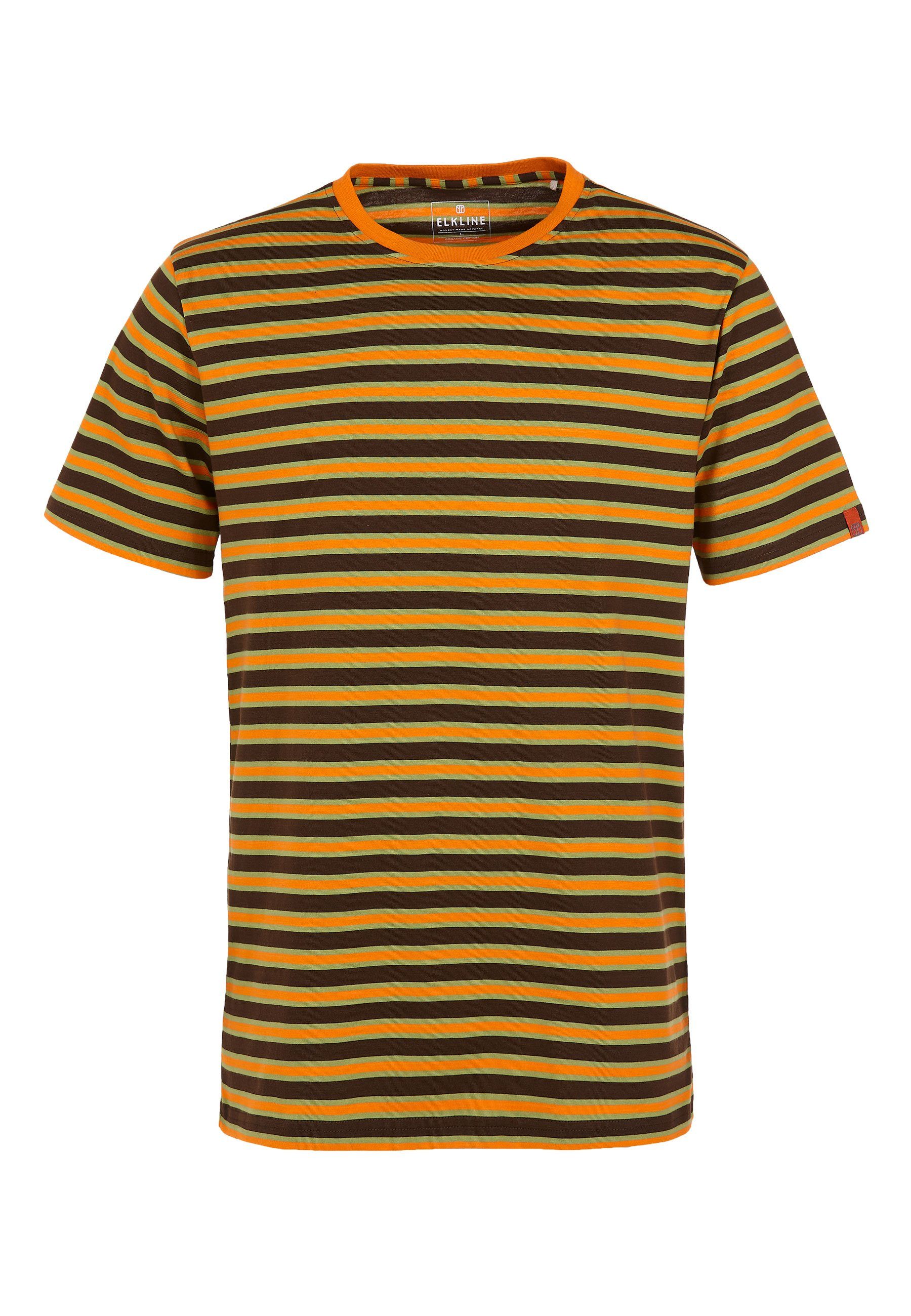 Elkline T-Shirt Johann Basic Streifen Jersey Shirt chocolate - darkorange