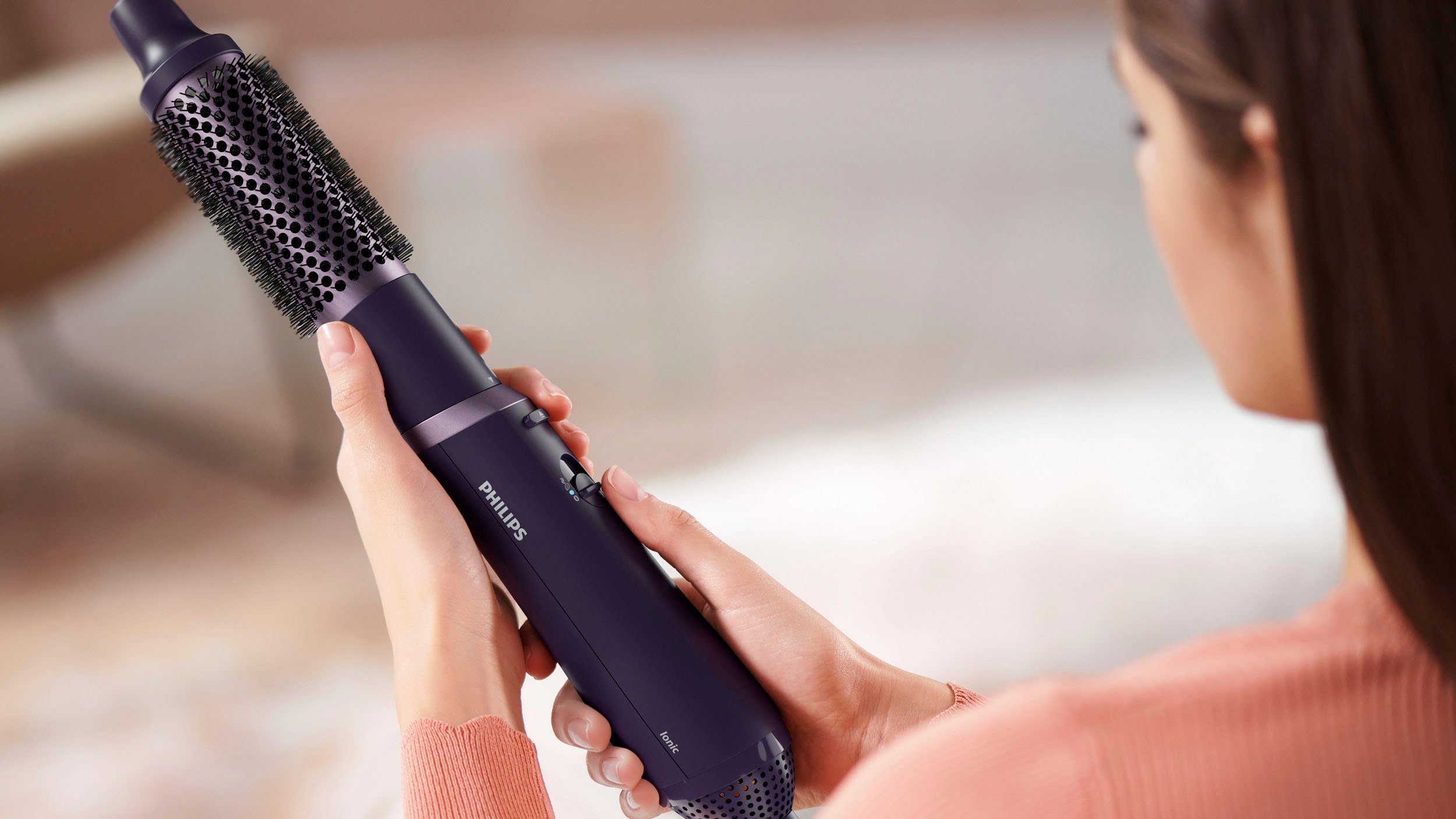 Philips Warmluftbürste AirStyler Series 3000 BHA305/00, mit Ionen-Technologie, Keratin-Keramikbeschichtung und 3 Aufsätzen grau|lila