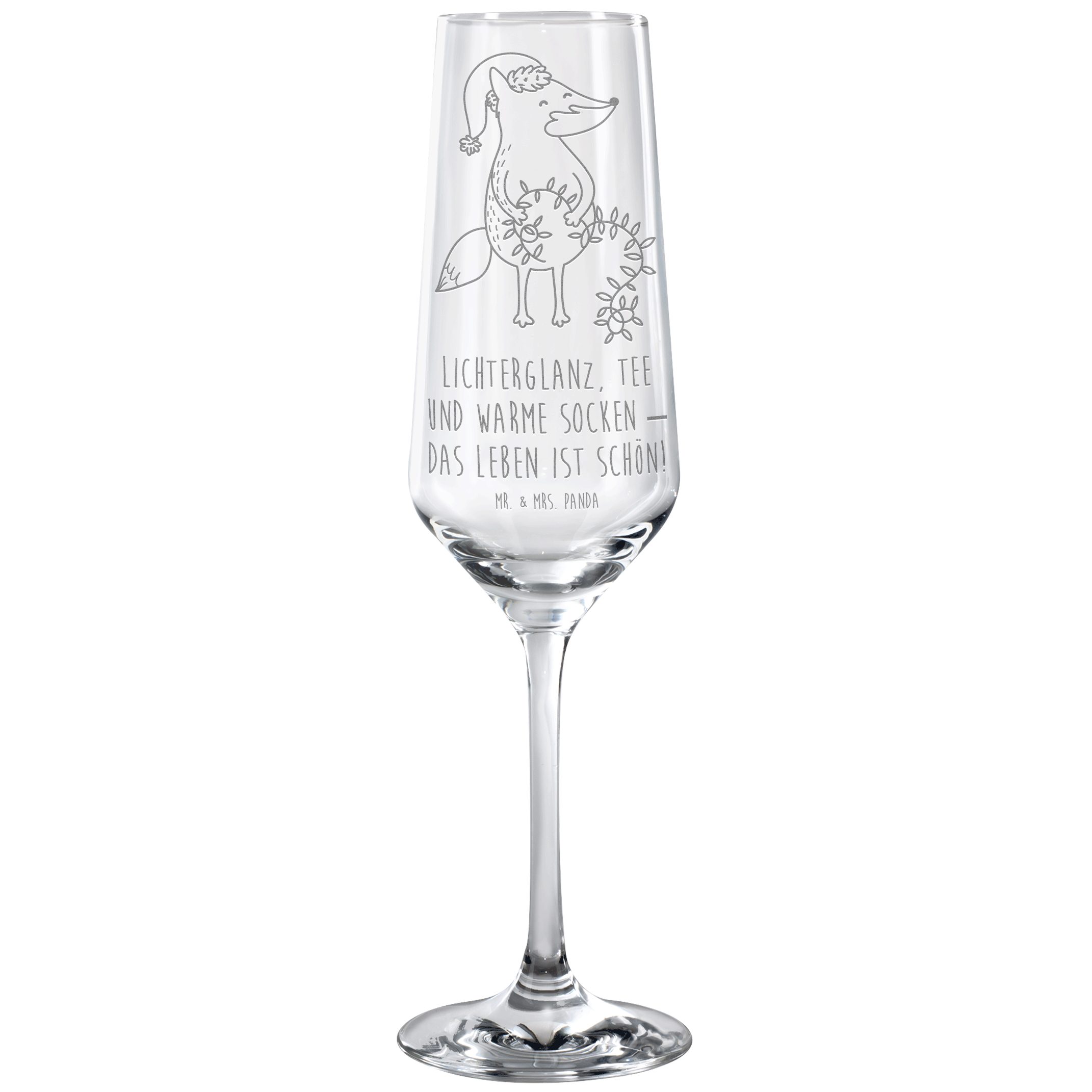Mr. & Mrs. Panda Sektglas Fuchs Weihnachten - Transparent - Geschenk, Füchse, Winter, Sektglas, Premium Glas, Hochwertige Gravur