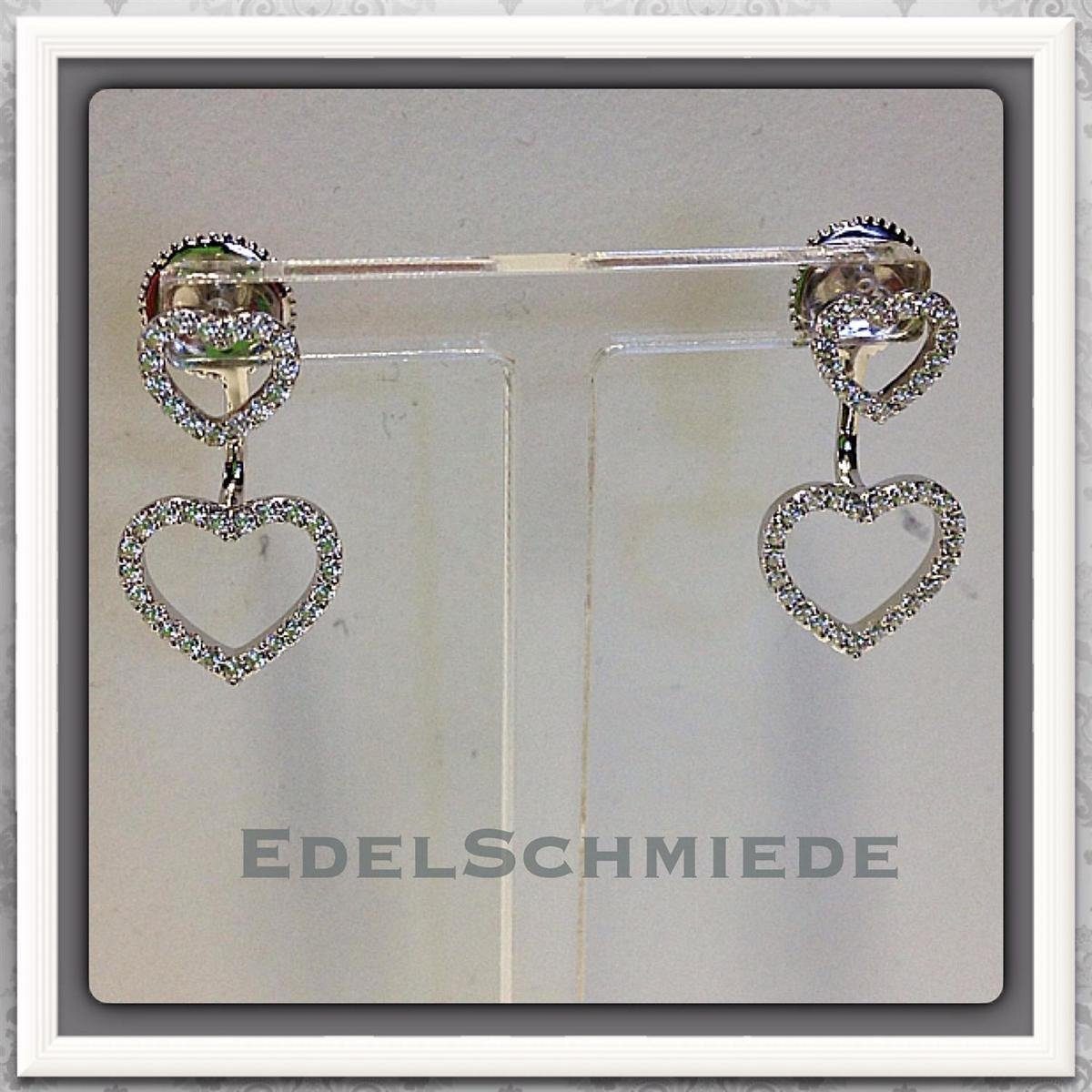 Ohrstecker-Set Edelschmiede925 moderne Ohrstecker 925 Silber rhod Zirkonia Herz