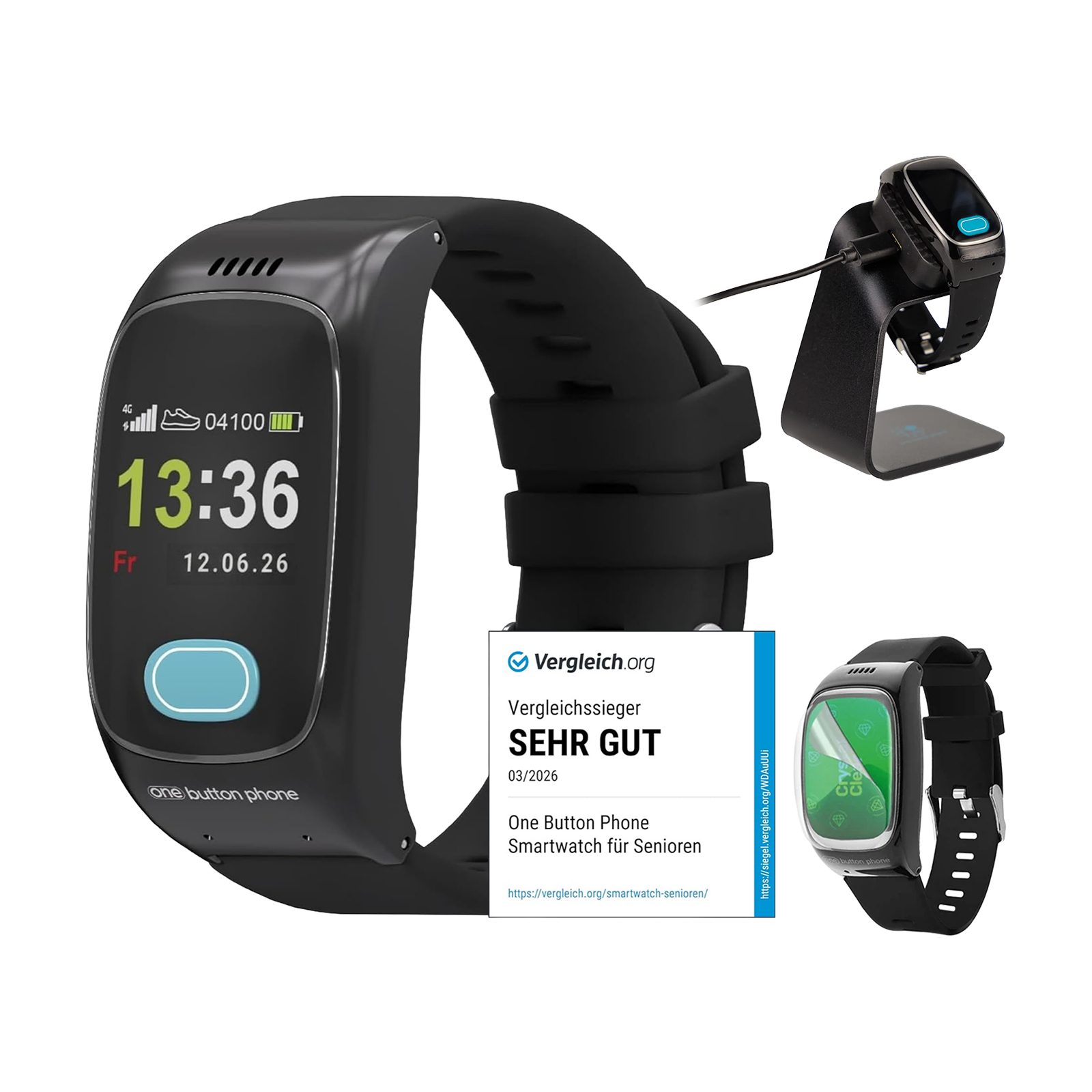 one button phone Notfallarmband GPS&SOS Notruf mit Sturzerkennung Smartwatch, SOS-Taste, automatische Sturzerkennung und GPS-Ortung