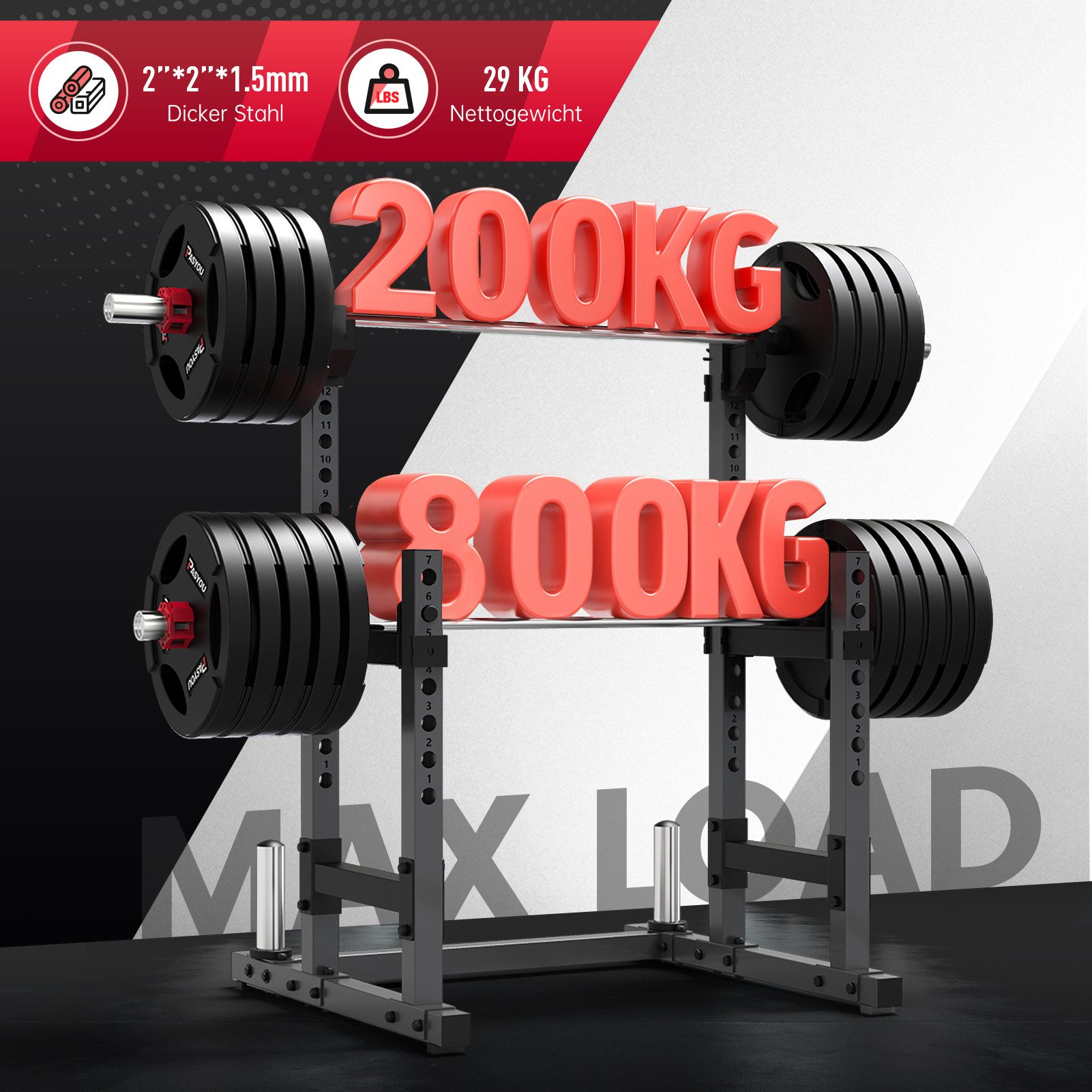 PASYOU Squat Rack SR30, Multi-Funktionales Barbell Rack, Höhenverstellbare Langhantelablage