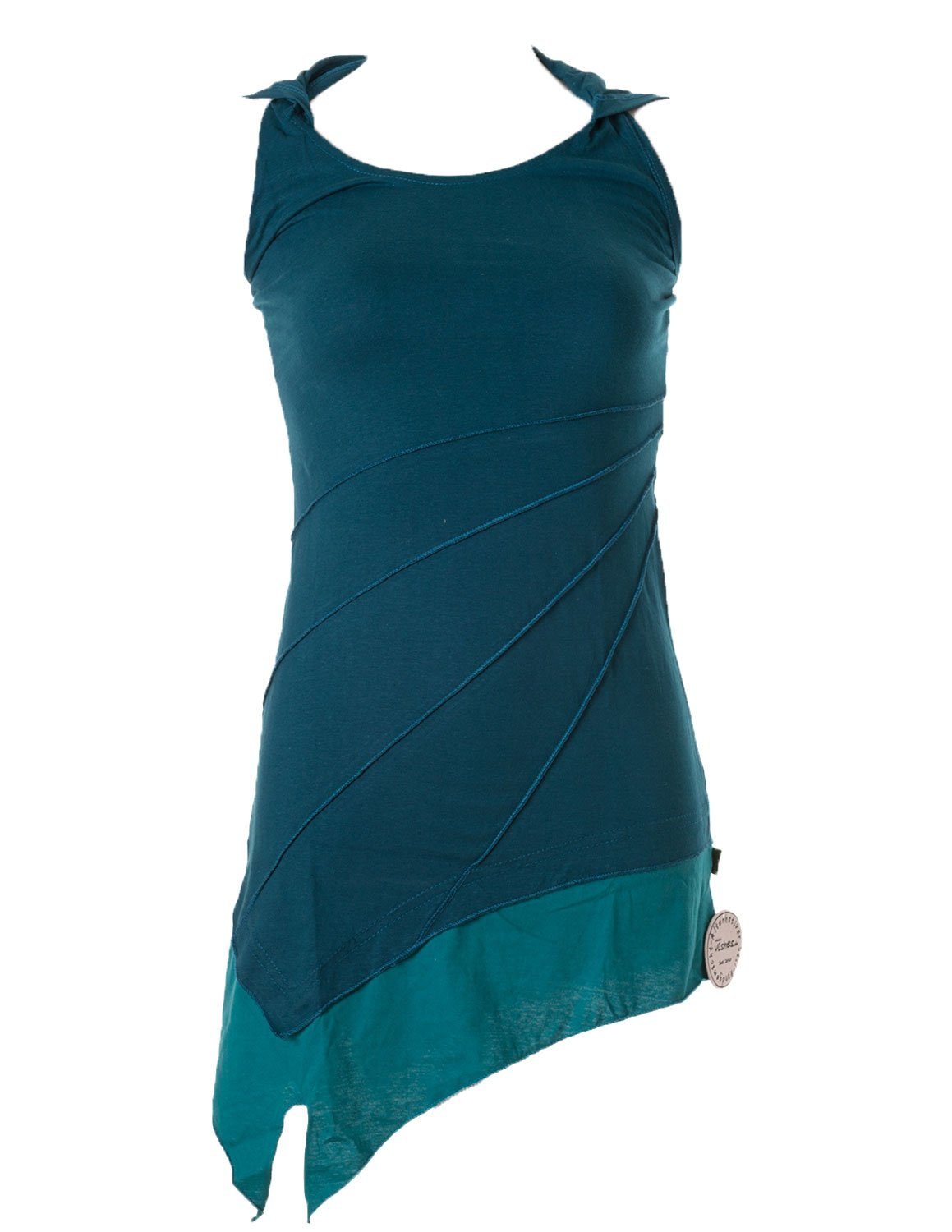 Vishes Neckholderkleid Mini Kleid Neckholder türkis zweifarbig Hippie, Style Boho Goa, Elfen Zipfelkleid