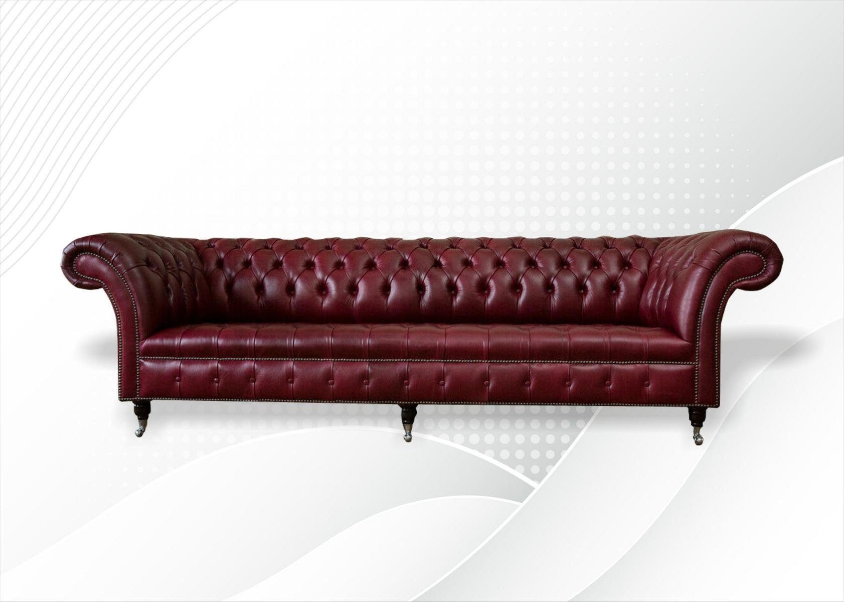 Xlmoebel Chesterfield-Sofa Rotes Chesterfield Big Sofa 265 cm XXL Polster Leder Textil, Hergestellt in Europa