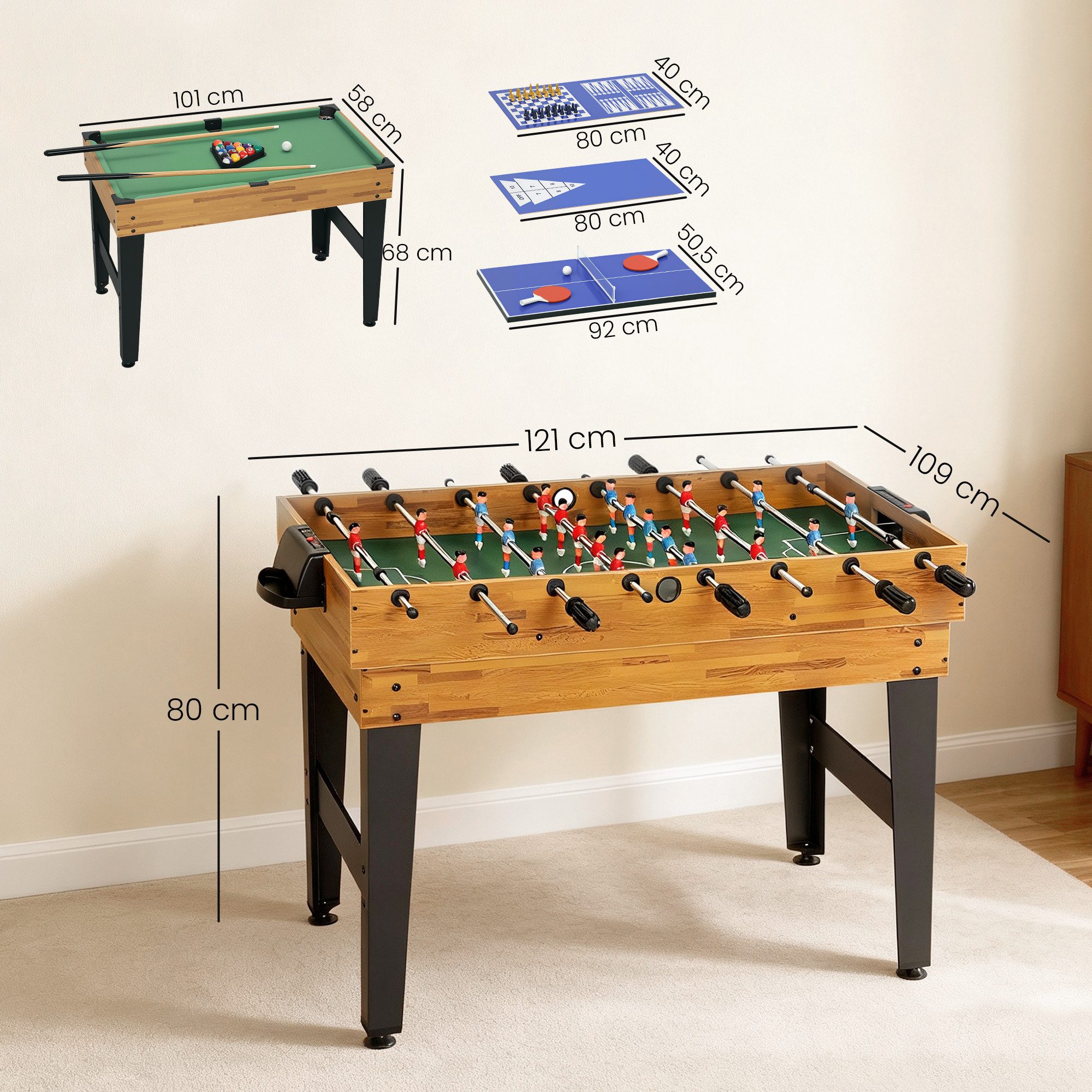 SPORTNOW Spieltisch Tischtennis Billardtisch für Spielzimmer Partys, (Multifunktionstisch, 13-tlg), mit Zubehör, Walnuss