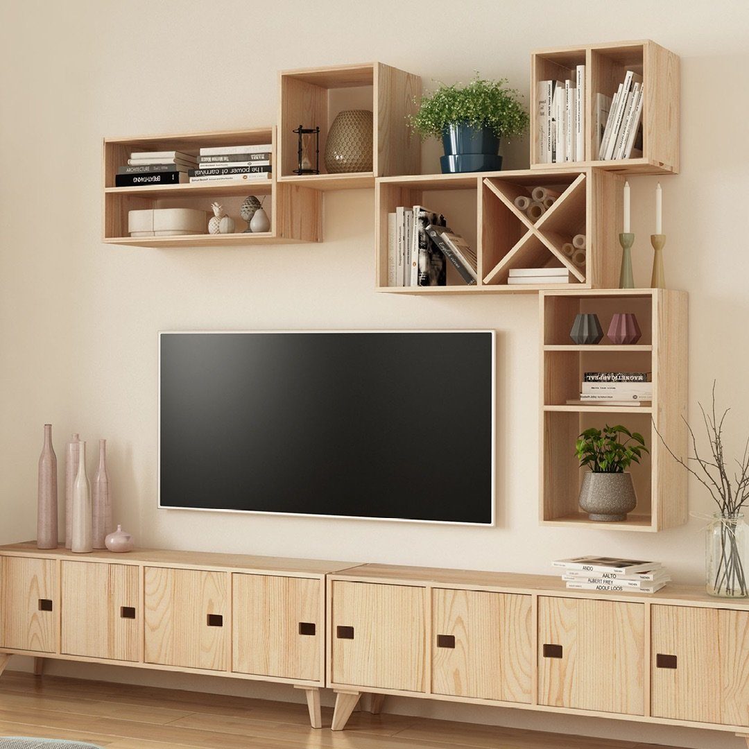 Astigarraga Kit Line Standregal Vollholzregal - Dinamic, Modulares Regal mit 2 Ebenen, TV Unterschrank