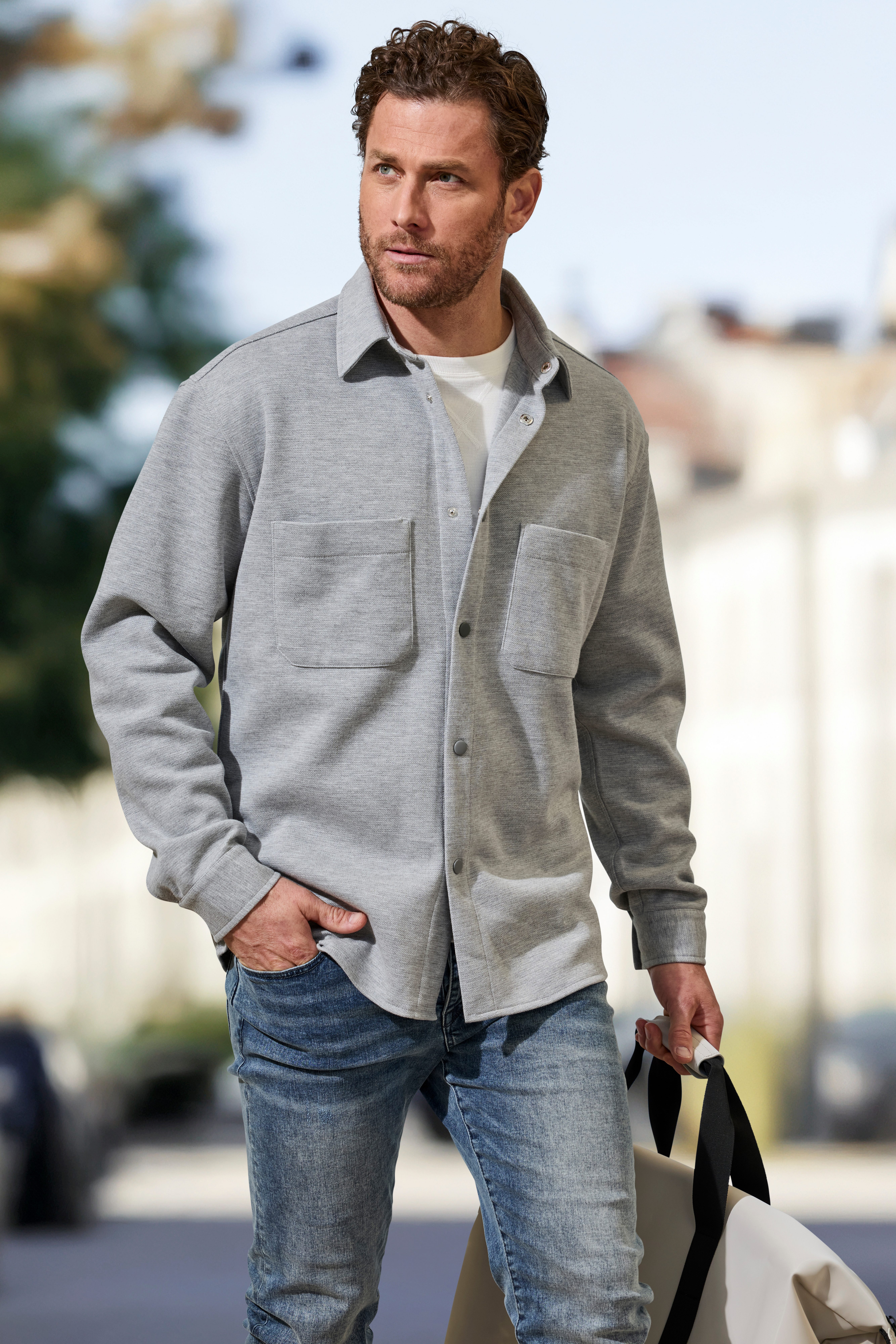 John Devin Hemdjacke, Overshirt aus weicher Piqué-Qualität, Knopfleiste mit Druckknöpfen
