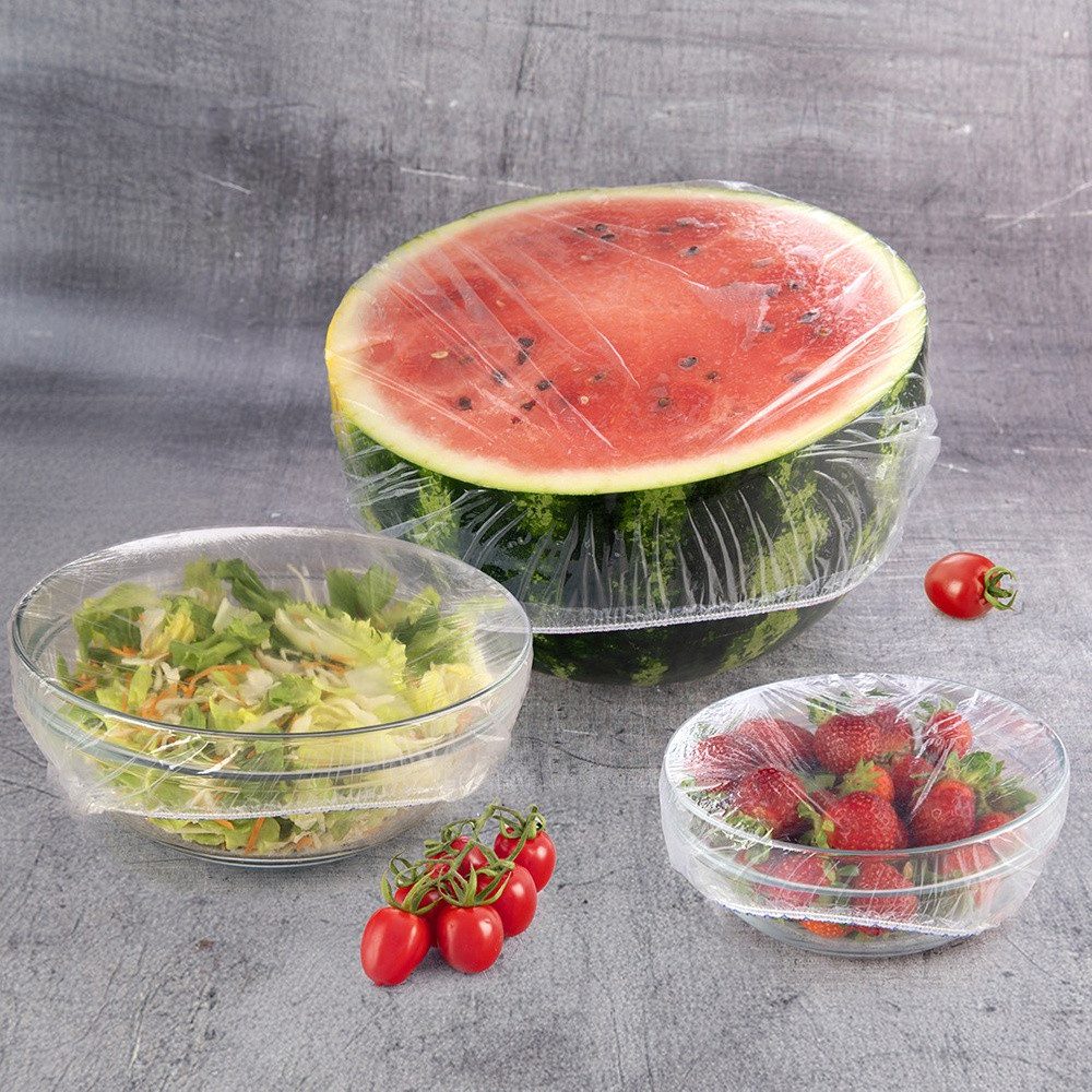 Orion Group Universaldeckel 20/26 cm Folienhauben transparent mit Gummizug, (30-tlg., 30 Stück, 2 Größen), wiederverwendbar, elastisch, luftdicht – Bild 2 von 5