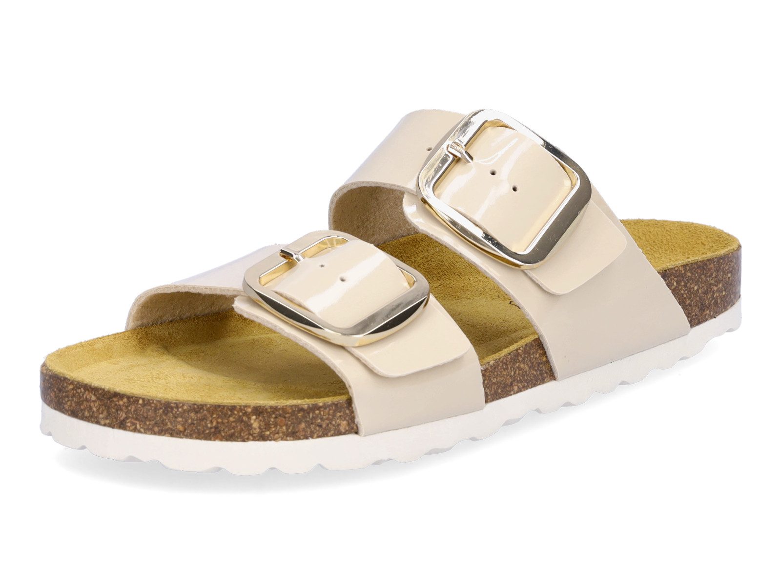 MIDS MIMI Damen Pantolette beige mit eleganter Lackoptik und großer Schnalle