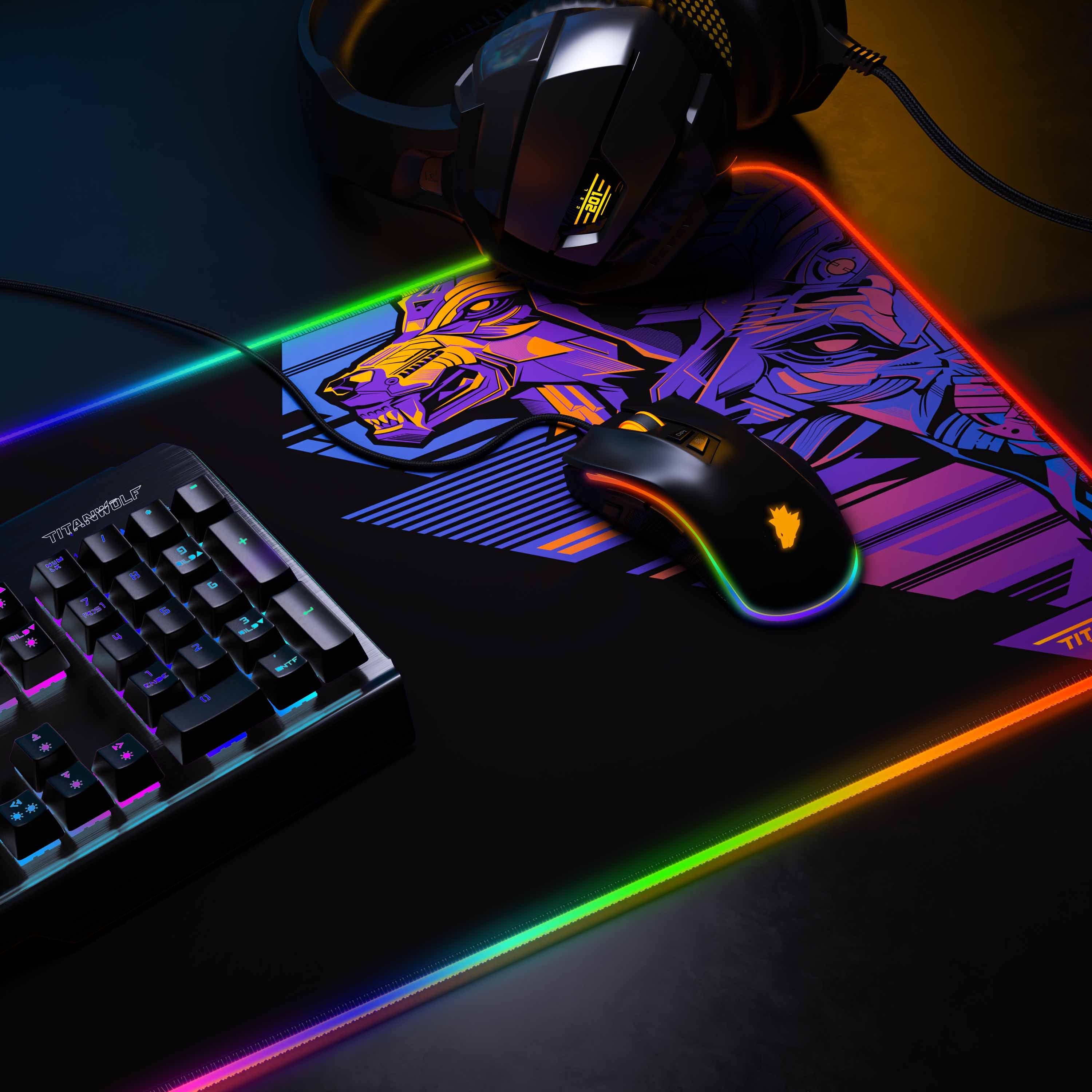 Titanwolf Gaming Mauspad RGB Mousepad 800 x 300 x 3 mm, LED Multi Color XL Tischunterlage (1-St), rutschfest, abwaschbar, Geschwindigkeit & Präzision, Vector Gr – Bild 2 von 5