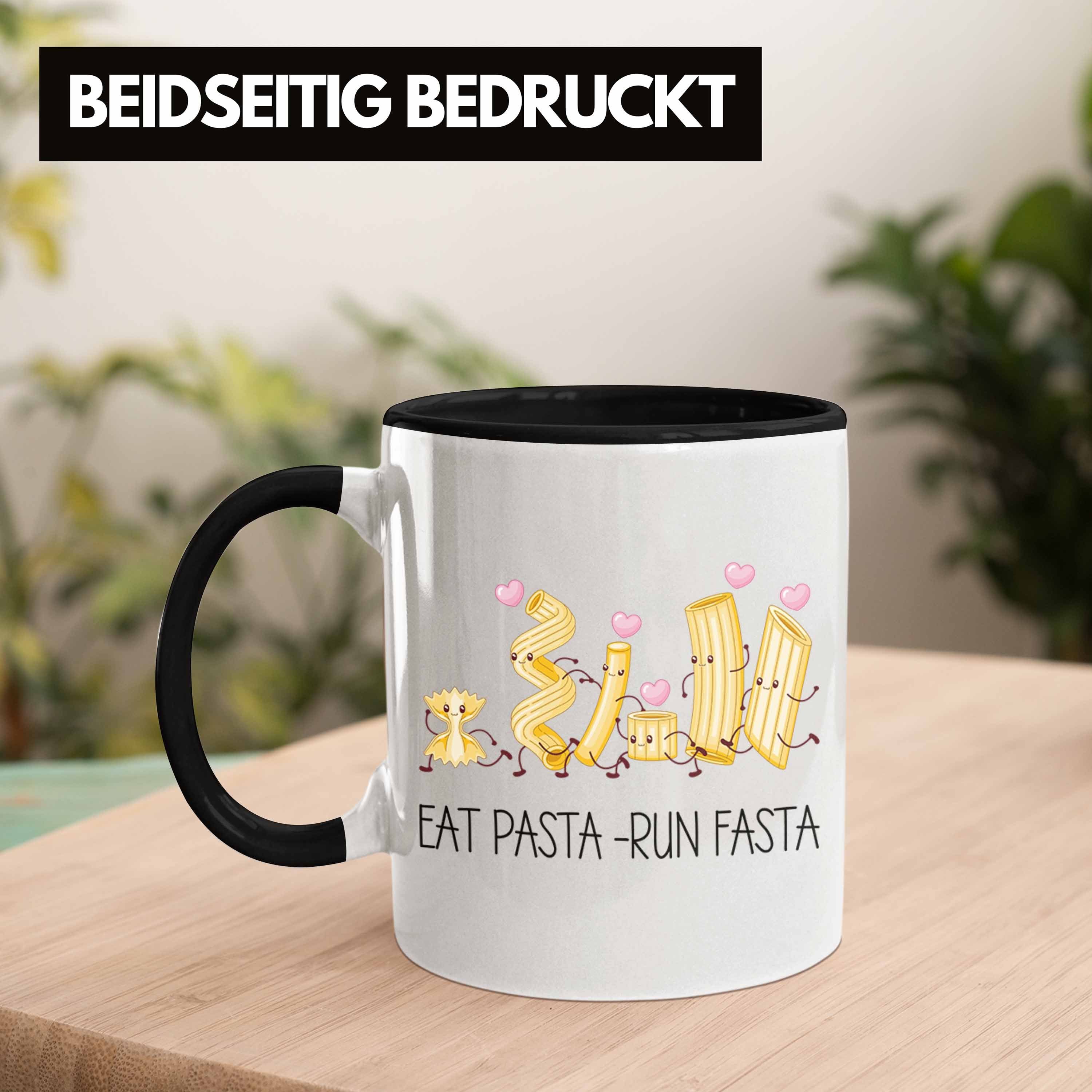 Trendation Tasse Eat Pasta Tasse Run Italiener Spruc Fasta Geschenk Schwarz