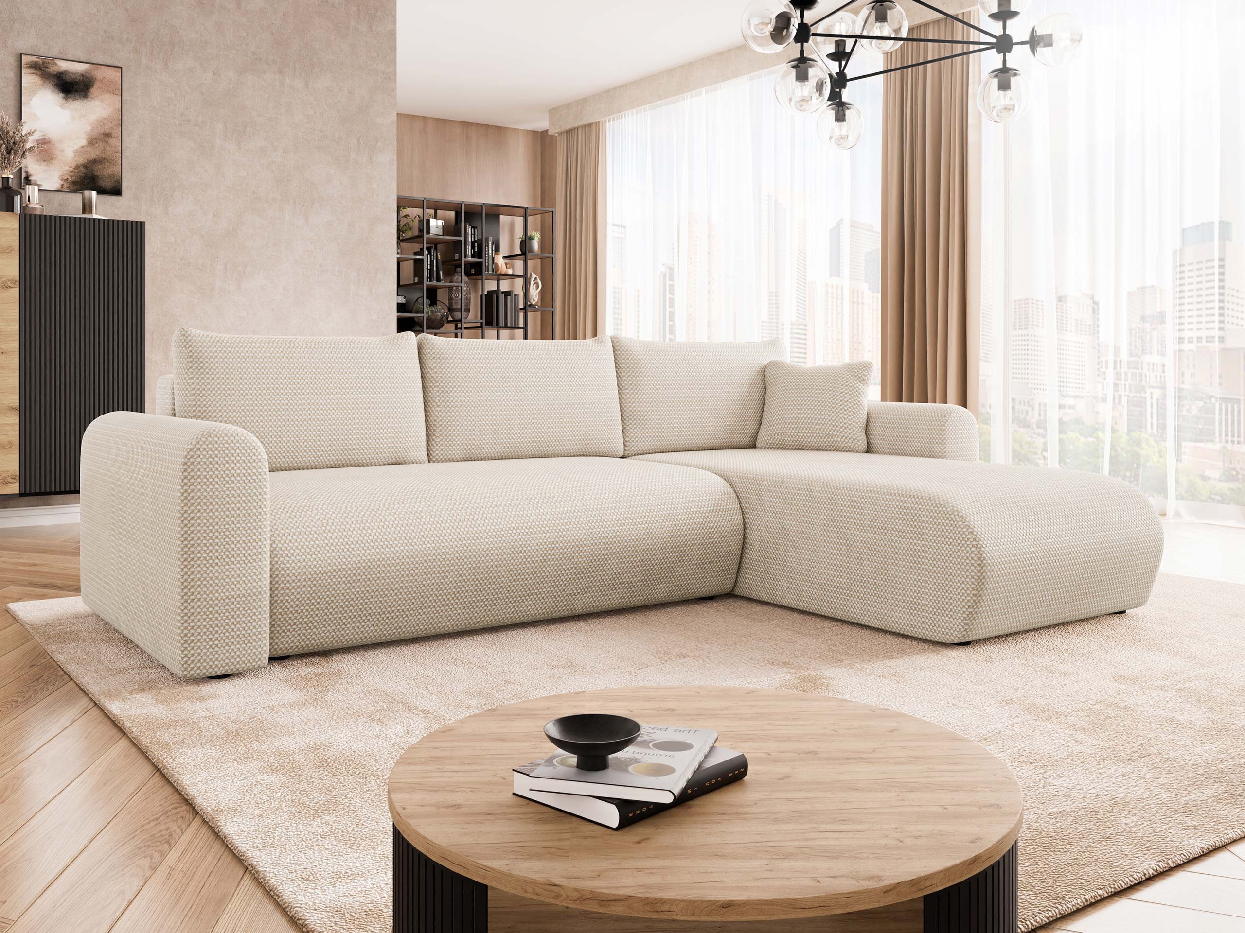 MIRJAN24 Ecksofa Eliwo, mit Schlaffunktion und Bettkasten, 252x158x80 cm, Rückenlehne in Form beweglicher Kissen
