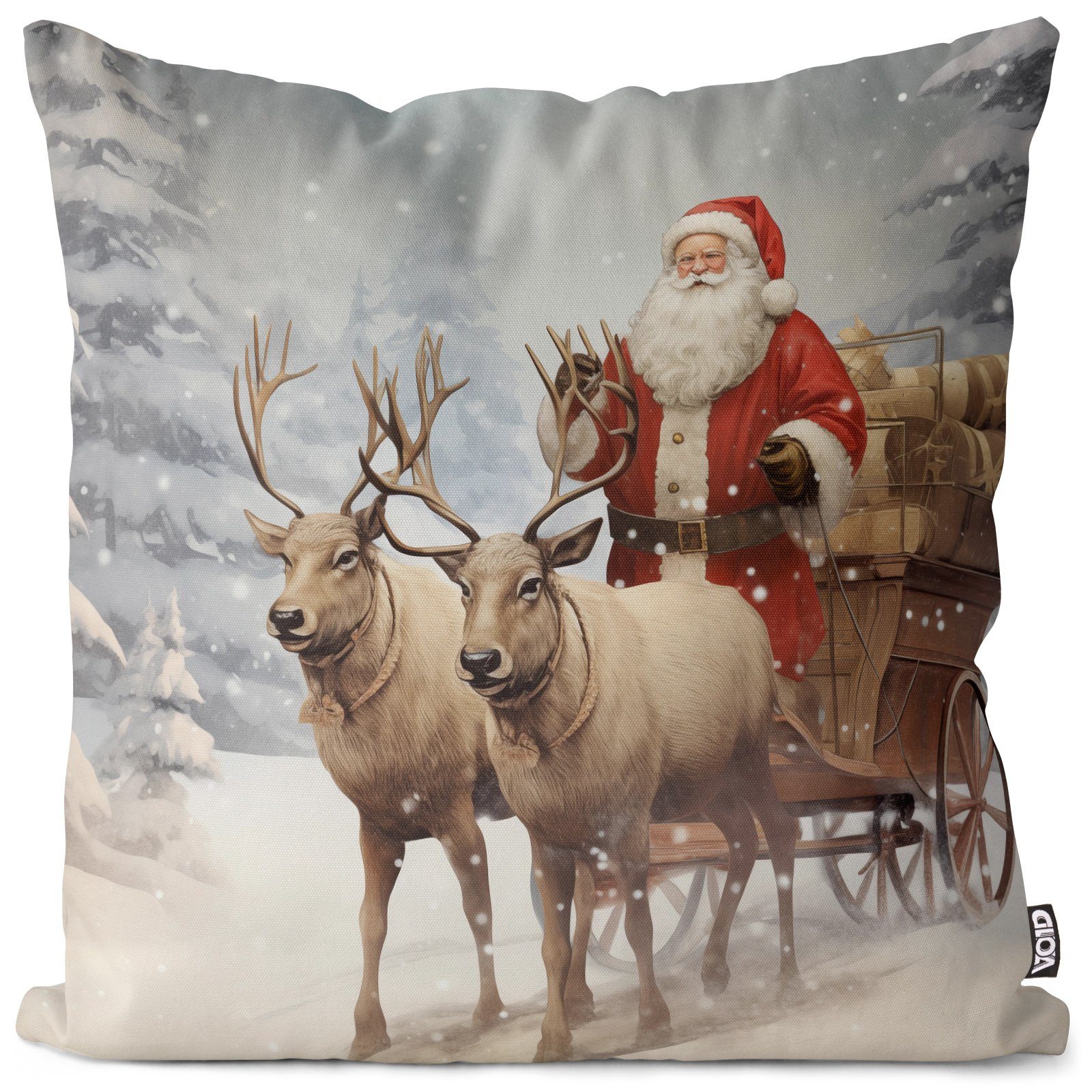 VOID Kissenbezug, (1 Stück), Nikolaus Rentier Winter nikolaus weihnachtsmann weihnachten schlitten