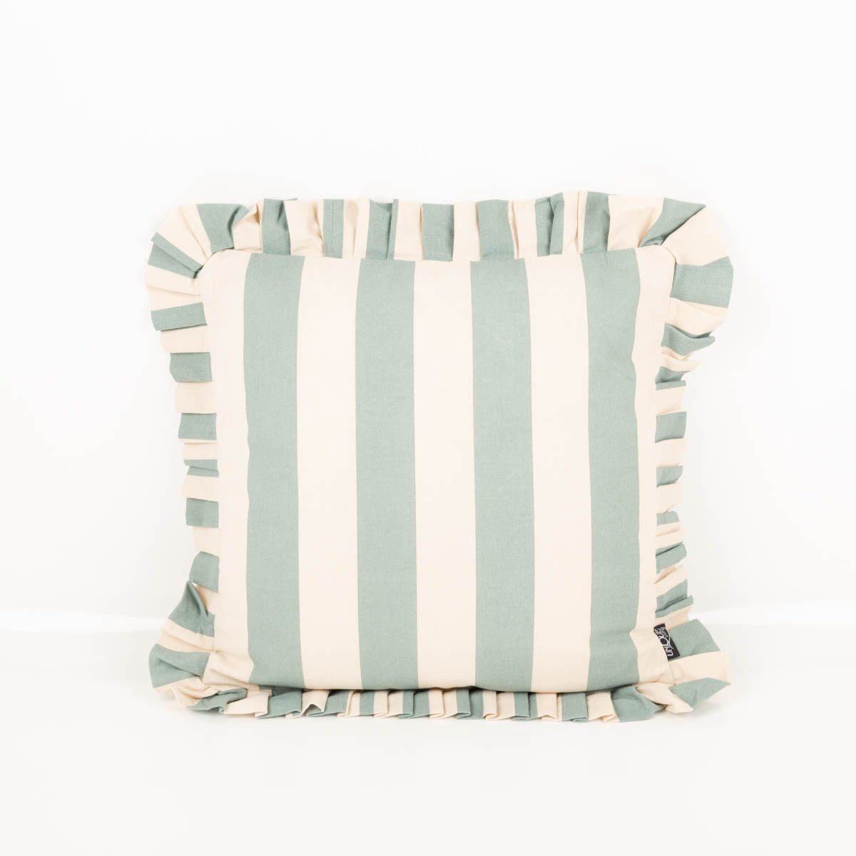 SCHÖNER LEBEN. Dekokissen Kissen Summer Stripes mit Rüschenrand blau ecru 45x45cm