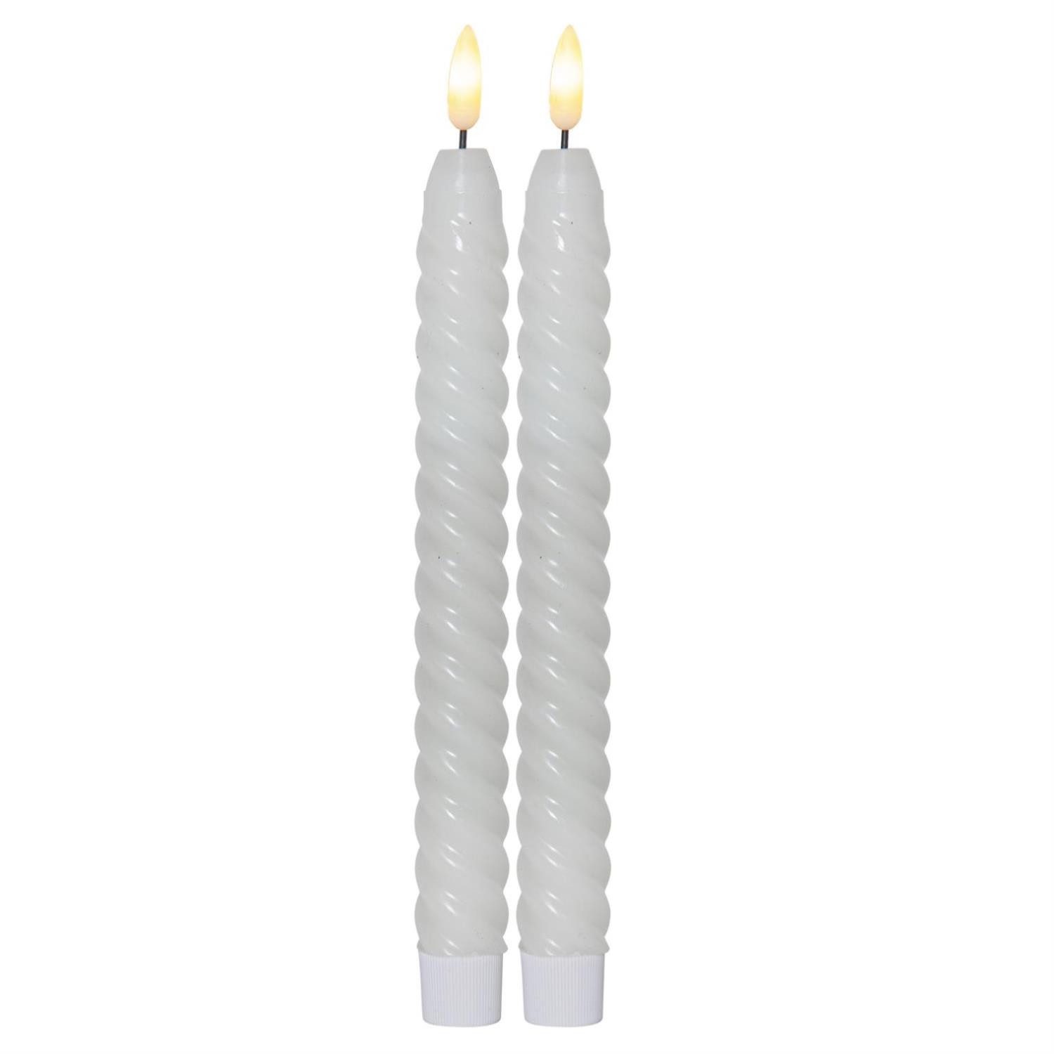LED-Kerze LED Stabkerzen Tafelkerzen Echtwachs flackernd H: 25cm Timer weiß 2St