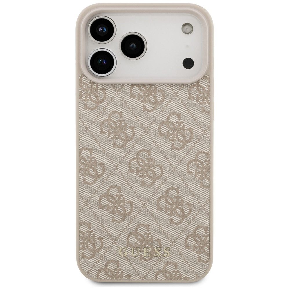 Guess Handyhülle Case iPhone 17 Pro Max Classic Kunstleder rosa Logo goldfarbig 6,9 Zoll, Kantenschutz