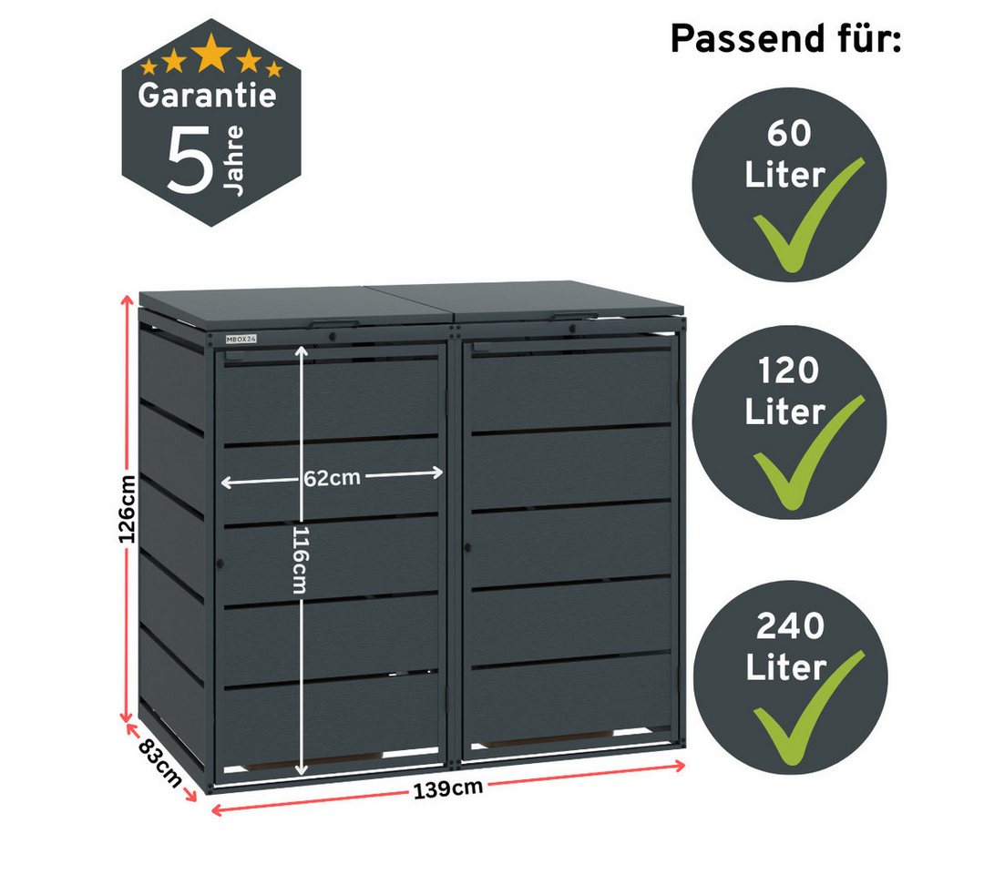 Thumbnail - MBOX24 Mülltonnenbox MBOX24 Classic Mülltonnenbox für 240L aus verzinktem Stahl