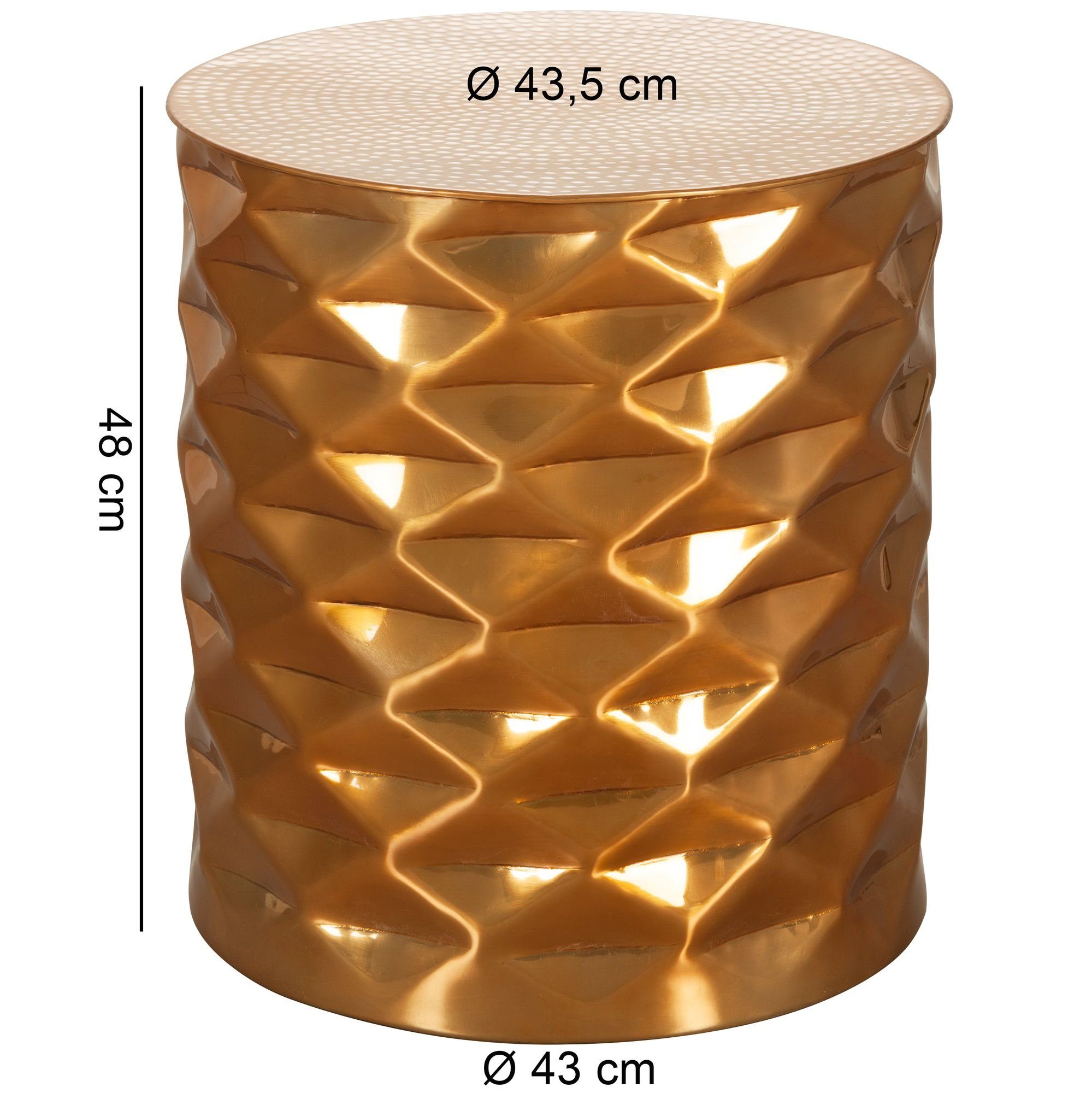 Gold Hammerschlag Wohnzimmertisch, Beistelltisch Wohnling Sofatisch Kleiner Aluminium Orientalisch WL5.474 (43,5x48x43,5 Rund), cm