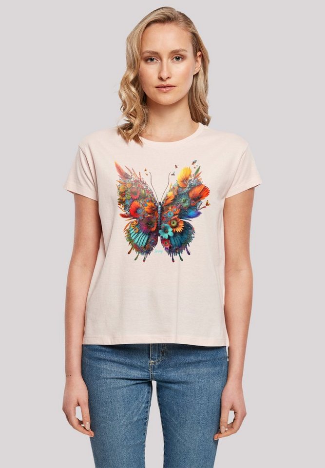 F4NT4STIC T-Shirt Schmetterling Blume Print, T-Shirt aus Baumwolle,  ultimativer Tragekomfort