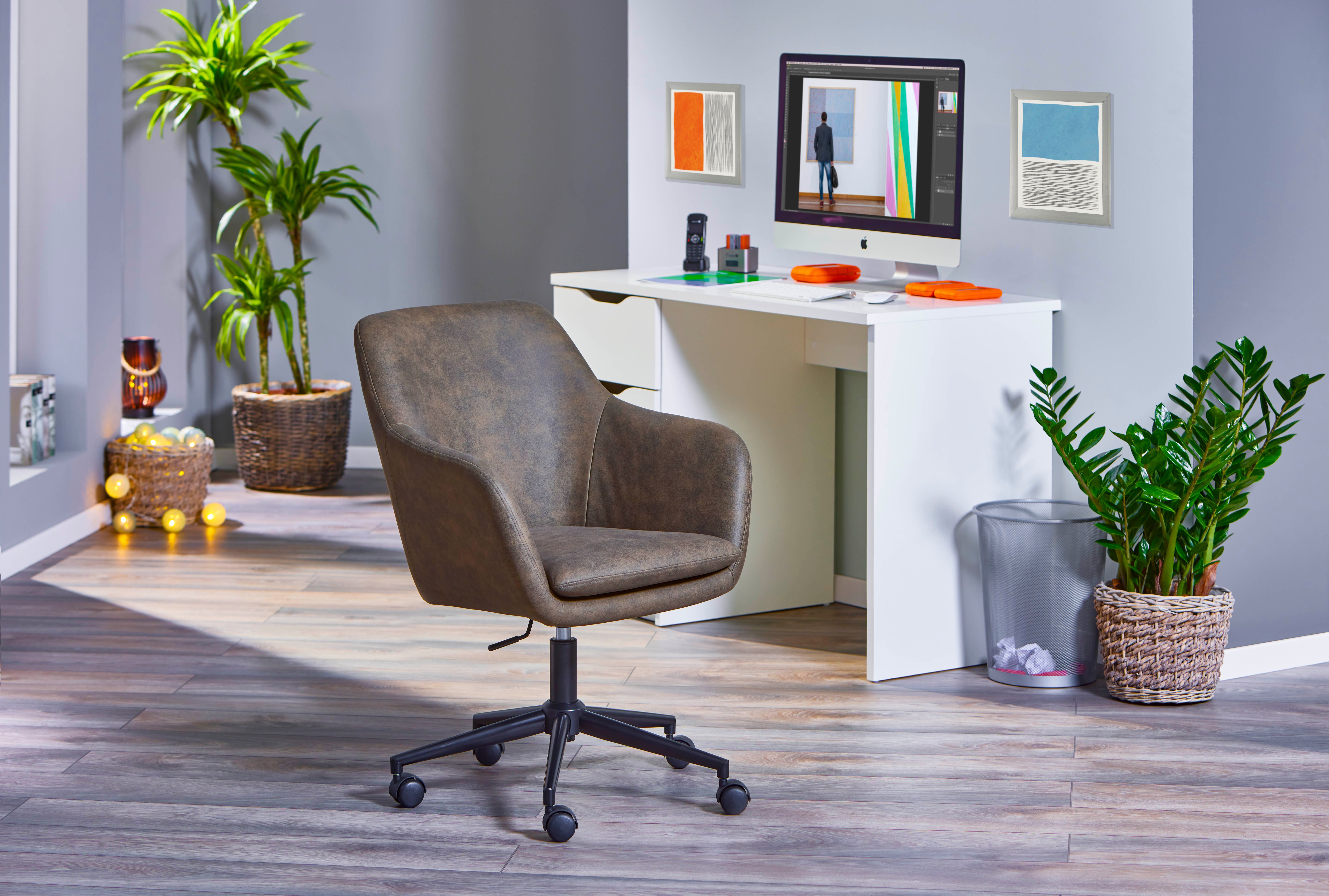 Inter Link Drehstuhl Workrelaxed, in 5 Trendfarben, abnehmbares Sitzkissen zur leichen Reinigung, Sicherheitsrollen, höhenverstellbar, Zeitloses Design Khaki | Braun | Drehstühle